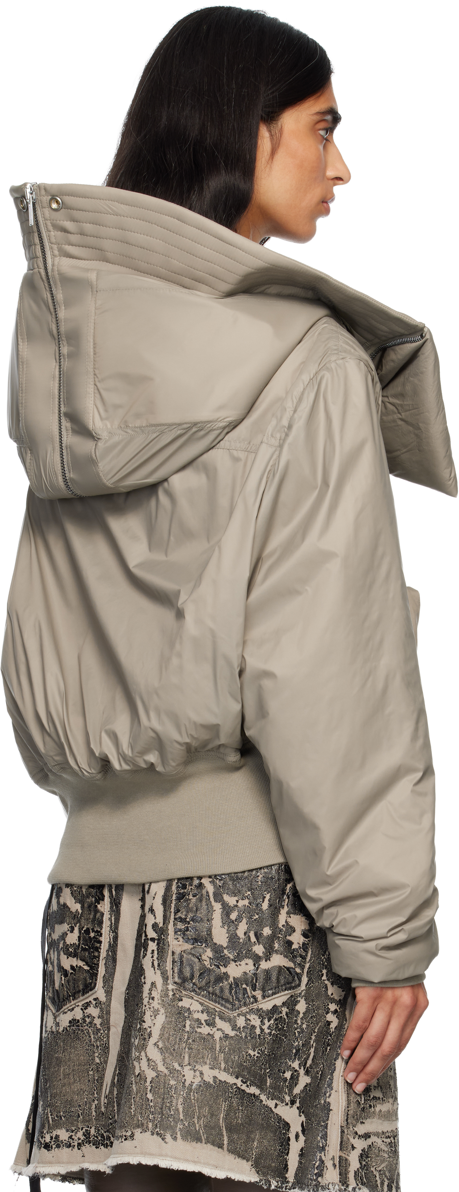 Rick Owens Drkshdw Taupe Concordians Cropped Alice Bomber Jacket In Gray