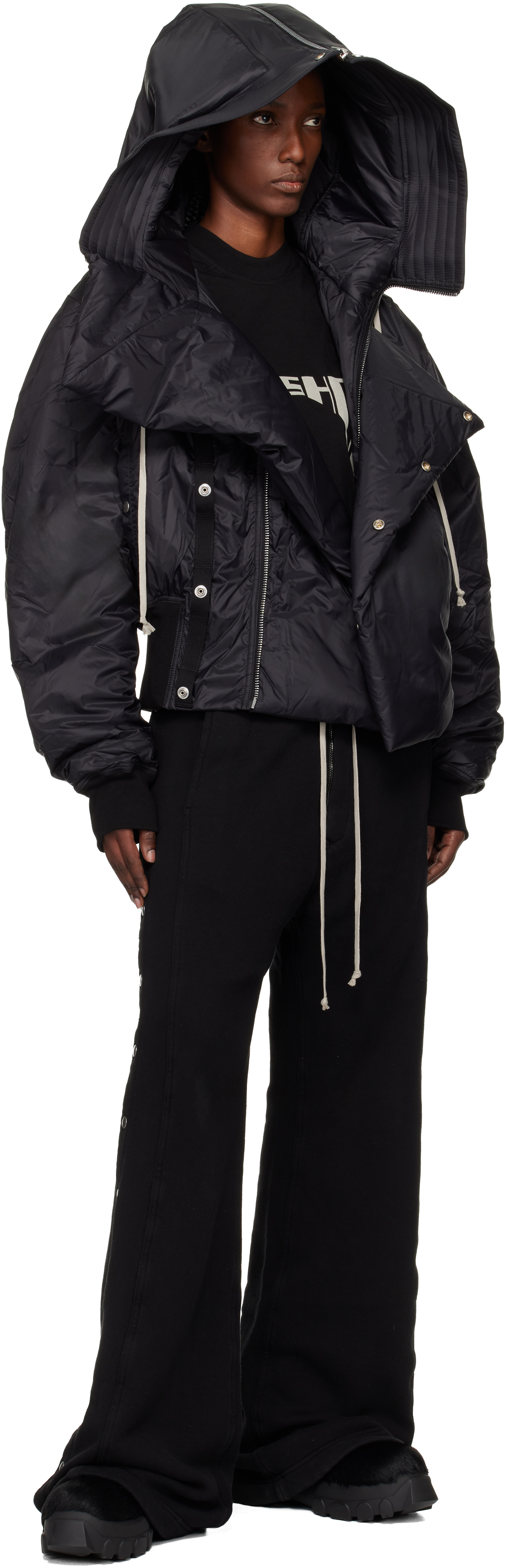 Rick Owens Drkshdw Black Concordians Cropped Alice Bomber Jacket In Black