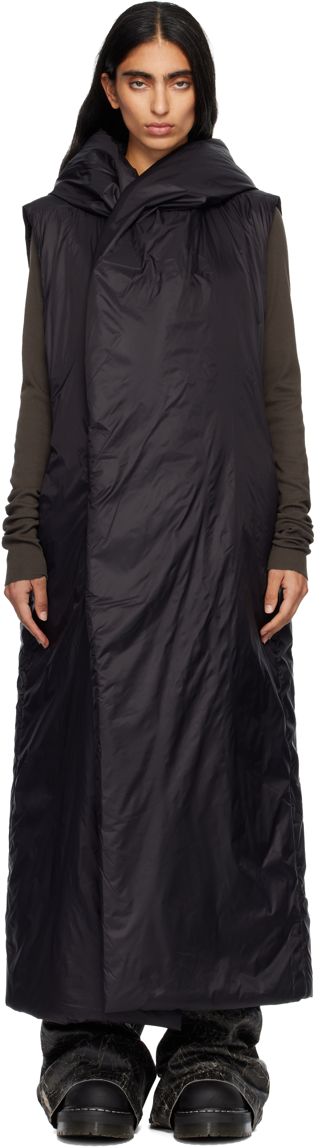 Rick Owens Drkshdw Black Concordians Hooded Liner Coat In Black
