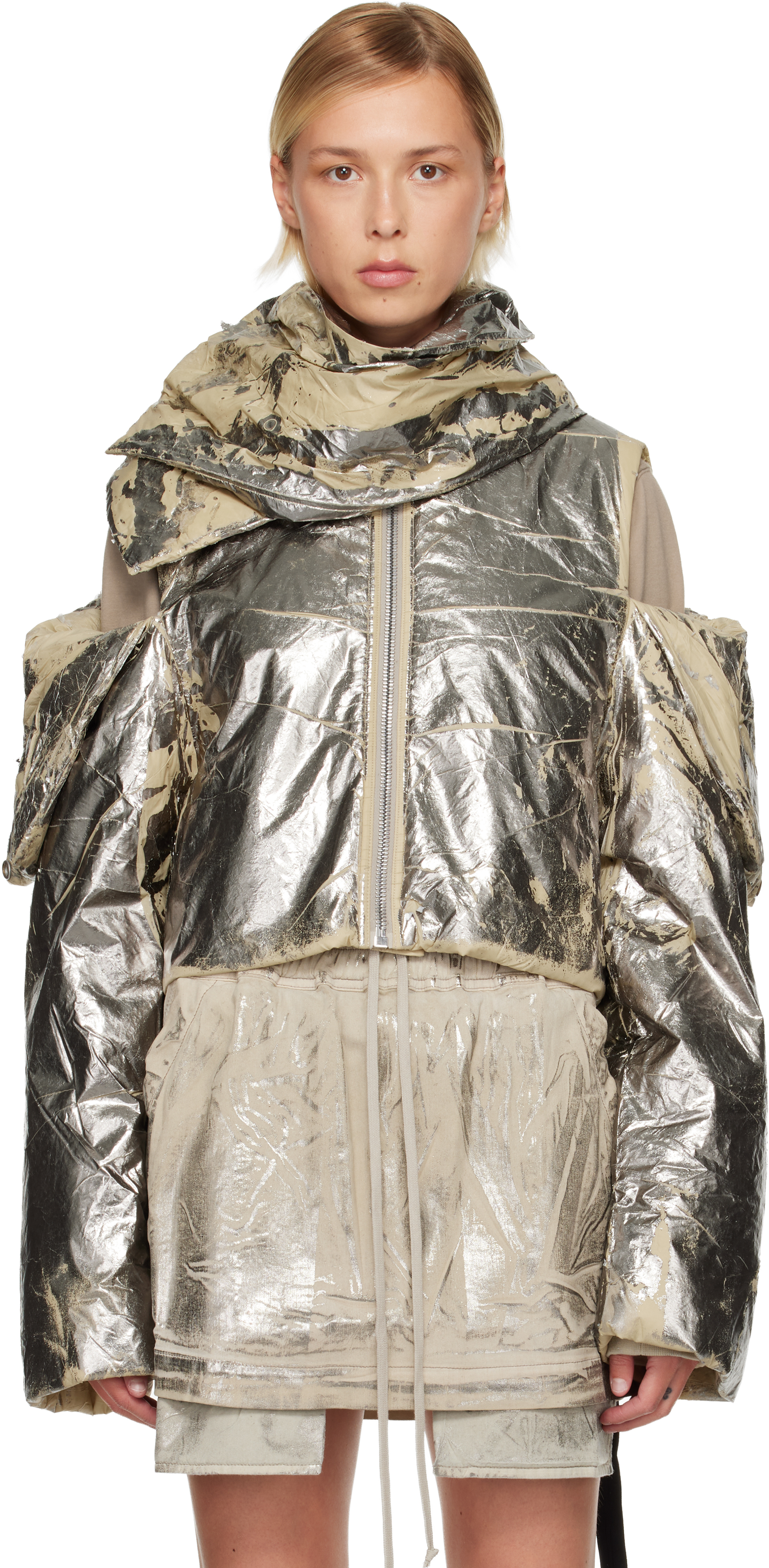 Silver Concordians Convertible Jacket by Rick Owens DRKSHDW on Sale