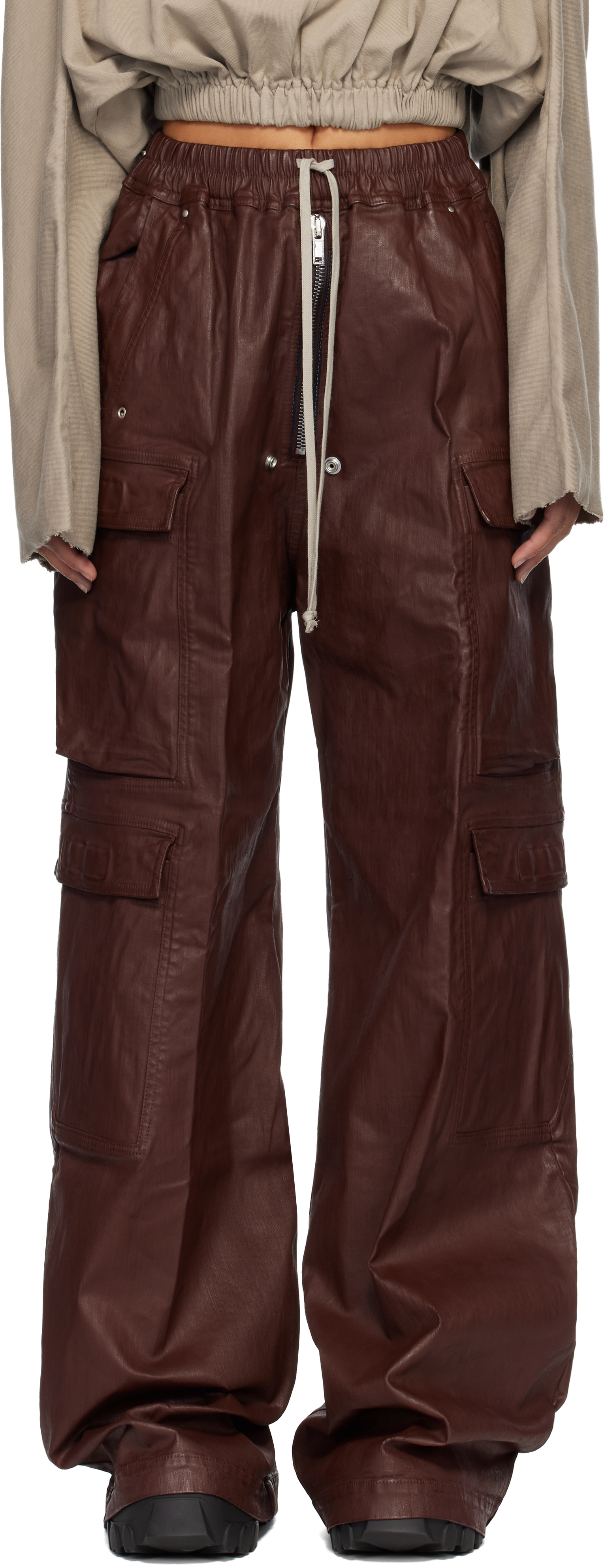 Rick Owens Drkshdw Burgundy Concordians Double Jumbo Belas Denim Cargo Pants In Brown