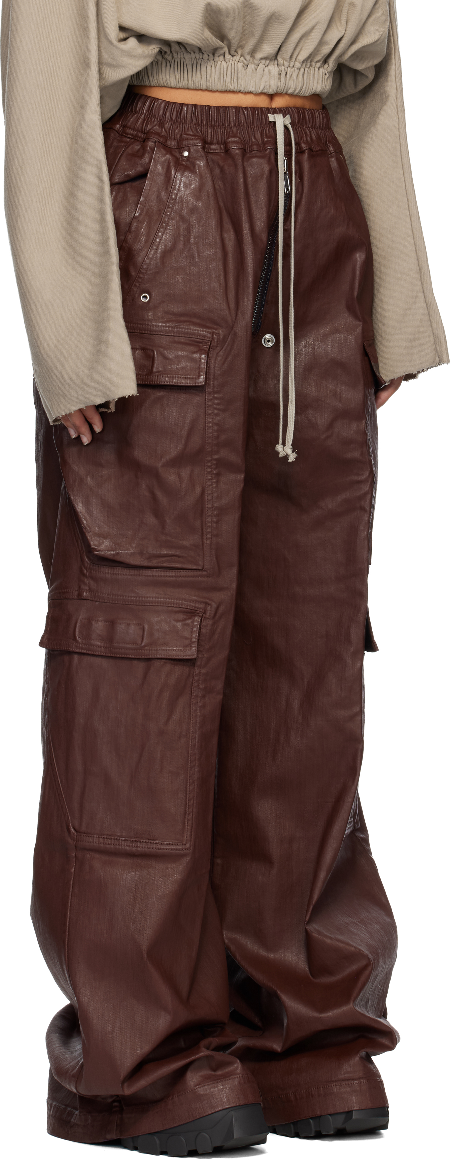 Rick Owens Drkshdw Burgundy Concordians Double Jumbo Belas Denim Cargo Pants In Brown