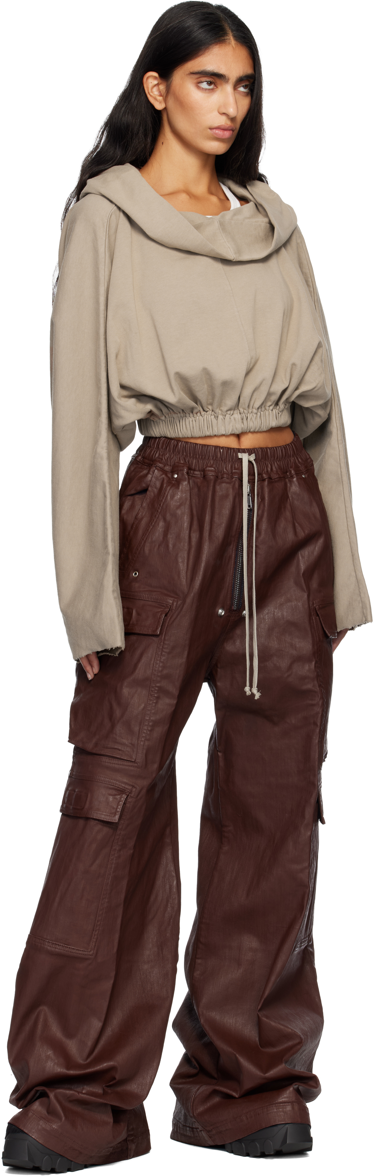 Rick Owens Drkshdw Burgundy Concordians Double Jumbo Belas Denim Cargo Pants In Brown