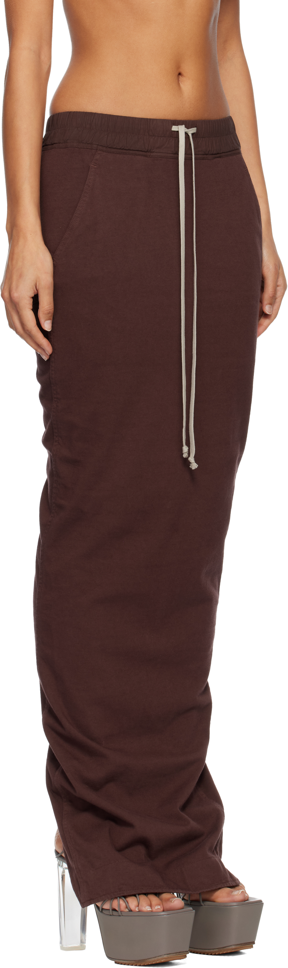 Rick Owens Drkshdw Burgundy Concordians Pull On Pillar Maxi Skirt In Brown