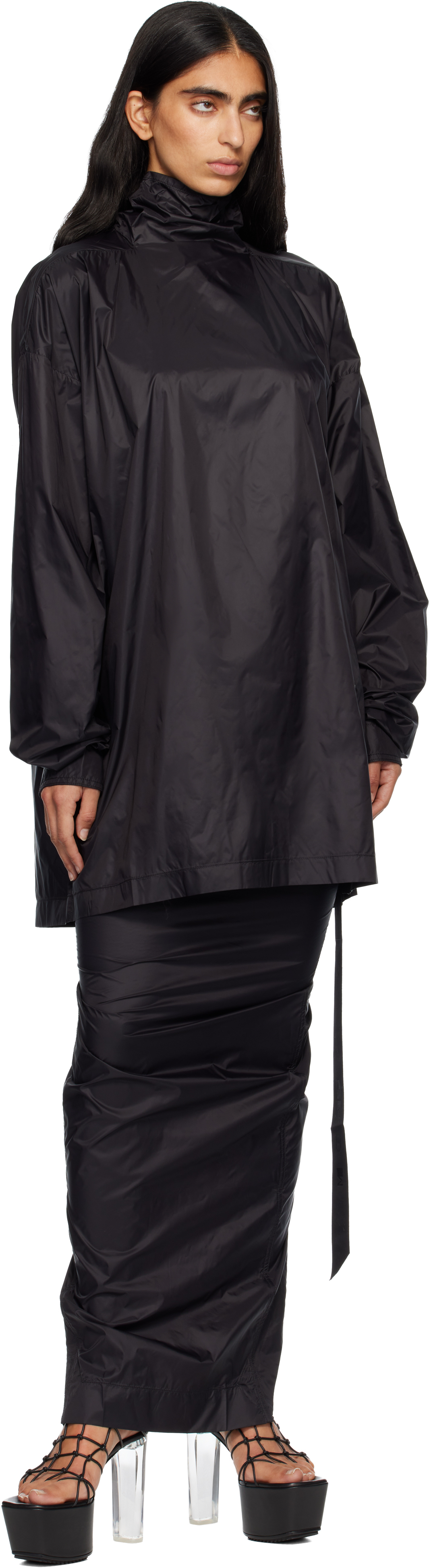 Rick Owens Drkshdw Black Concordians Pull On Pillar Maxi Skirt In Blue