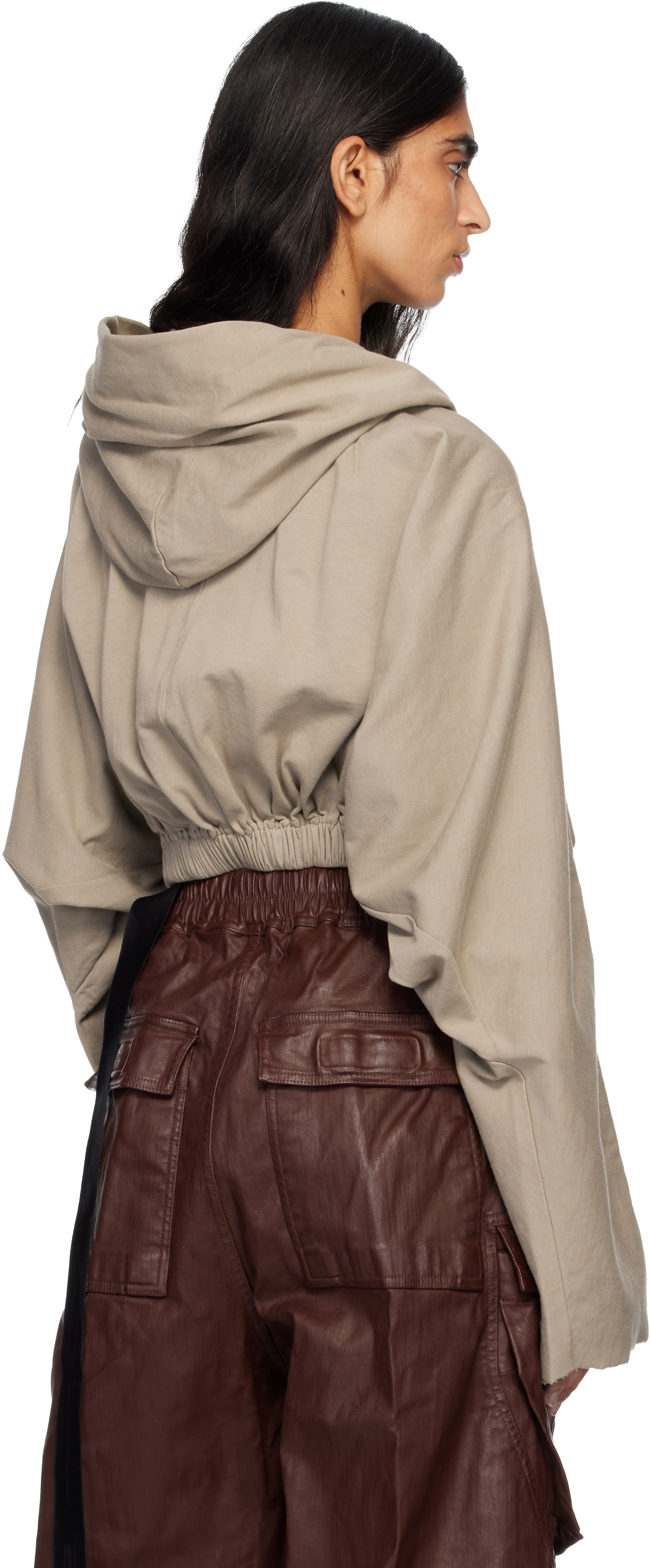 Rick Owens Drkshdw Taupe Concordians Cropped Tunic Hoodie In Brown