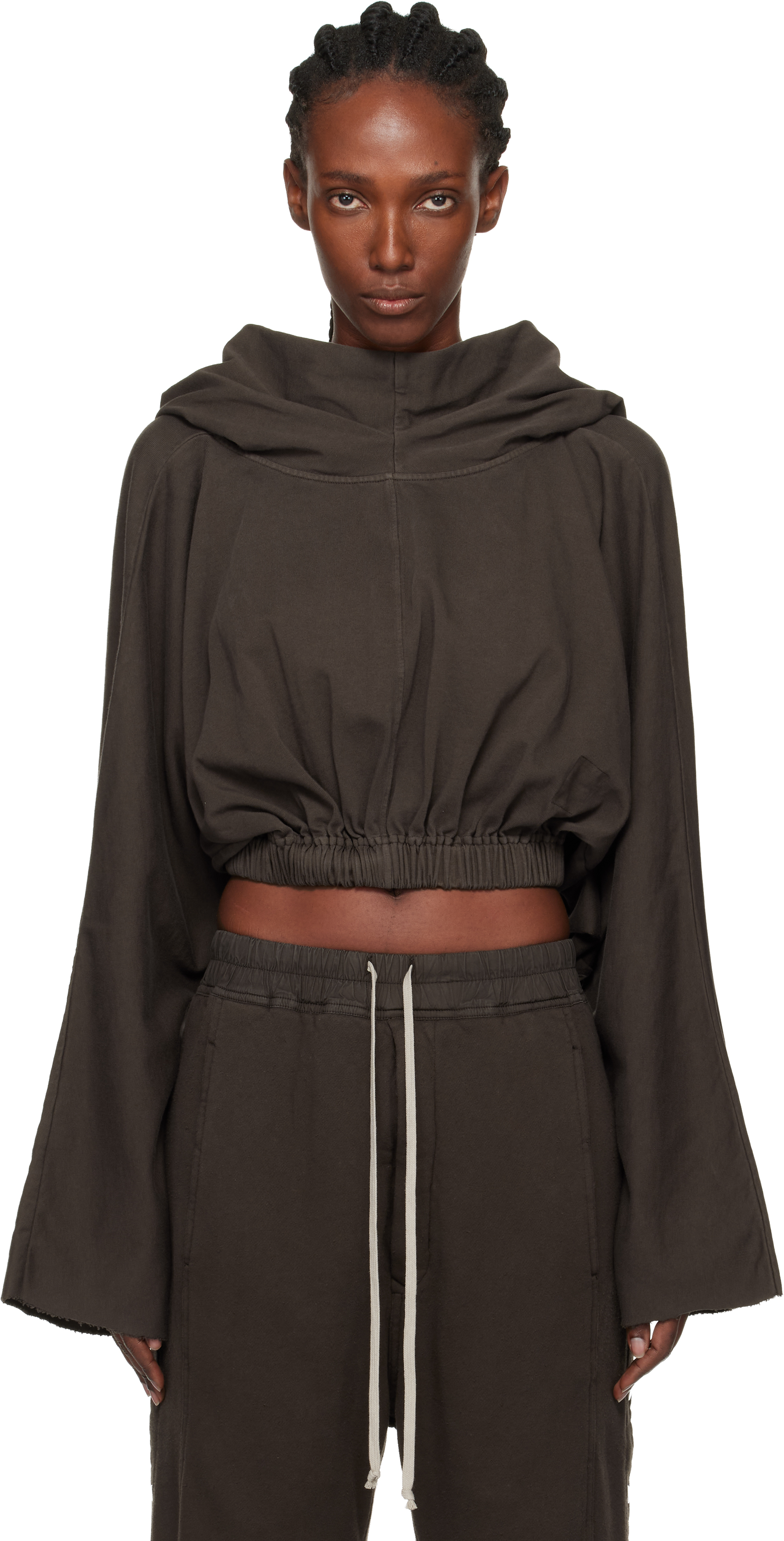 Rick Owens Drkshdw Gray Concordians Cropped Hoodie In Brown