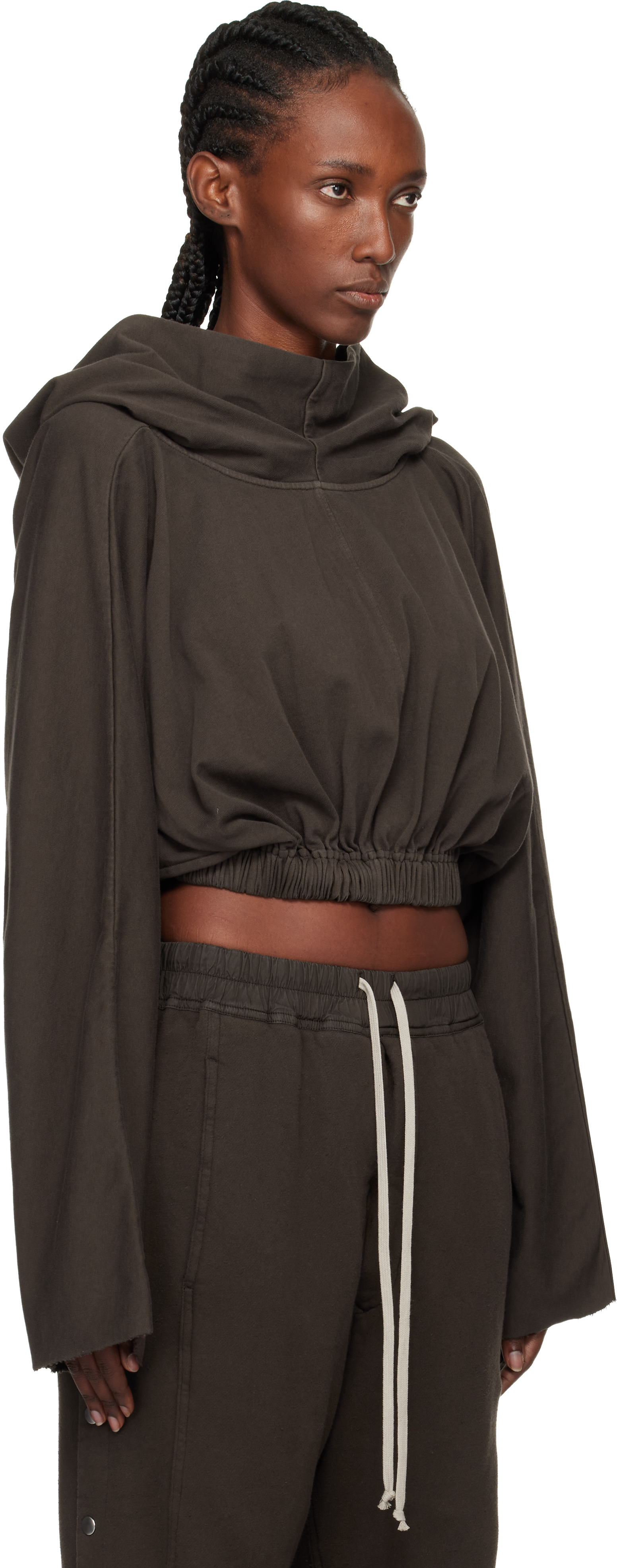 Rick Owens Drkshdw Gray Concordians Cropped Hoodie In Brown