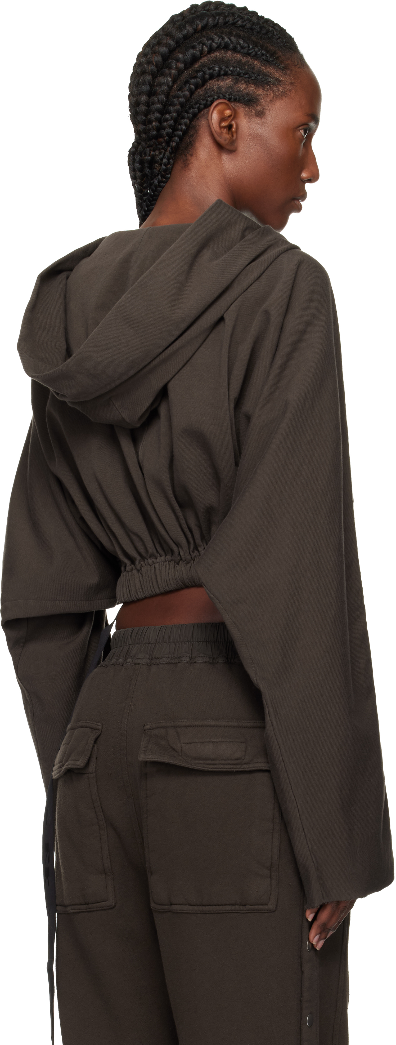 Rick Owens Drkshdw Gray Concordians Cropped Hoodie In Brown