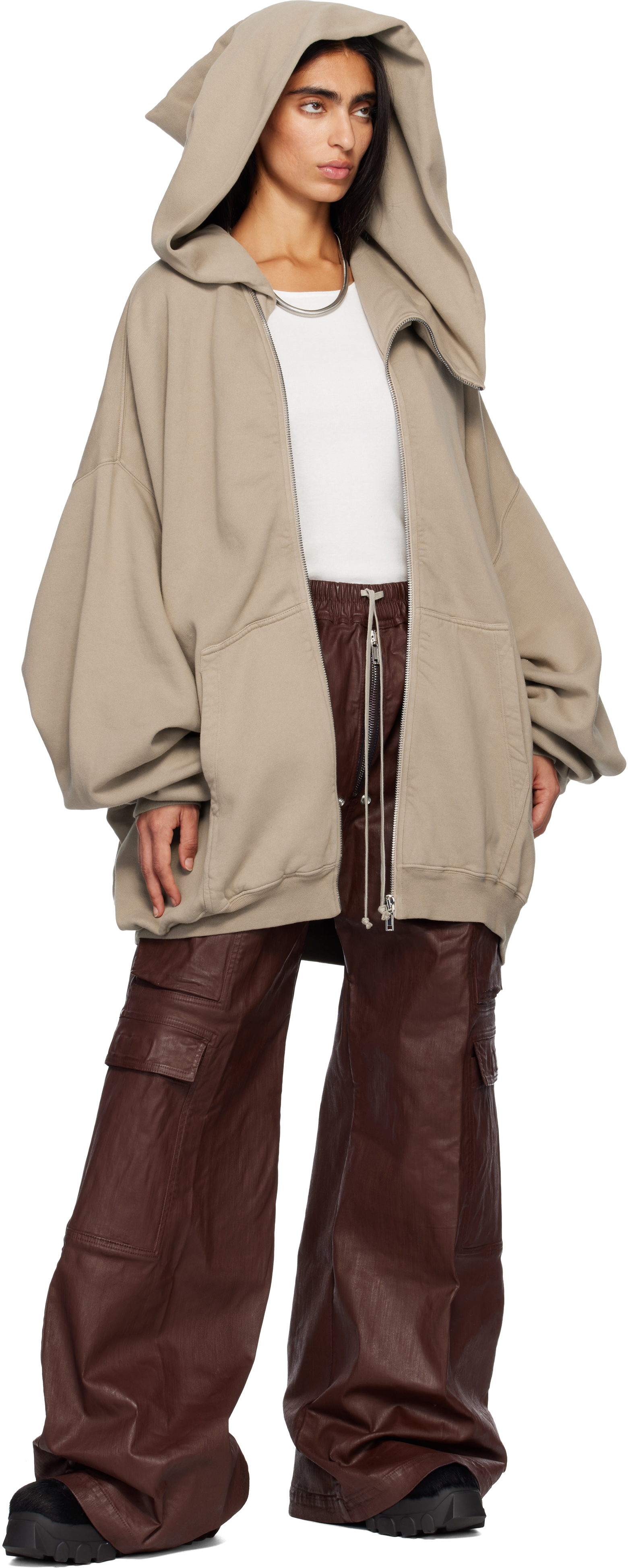 Rick Owens Drkshdw Taupe Concordians Megamountain Hoodie In Brown