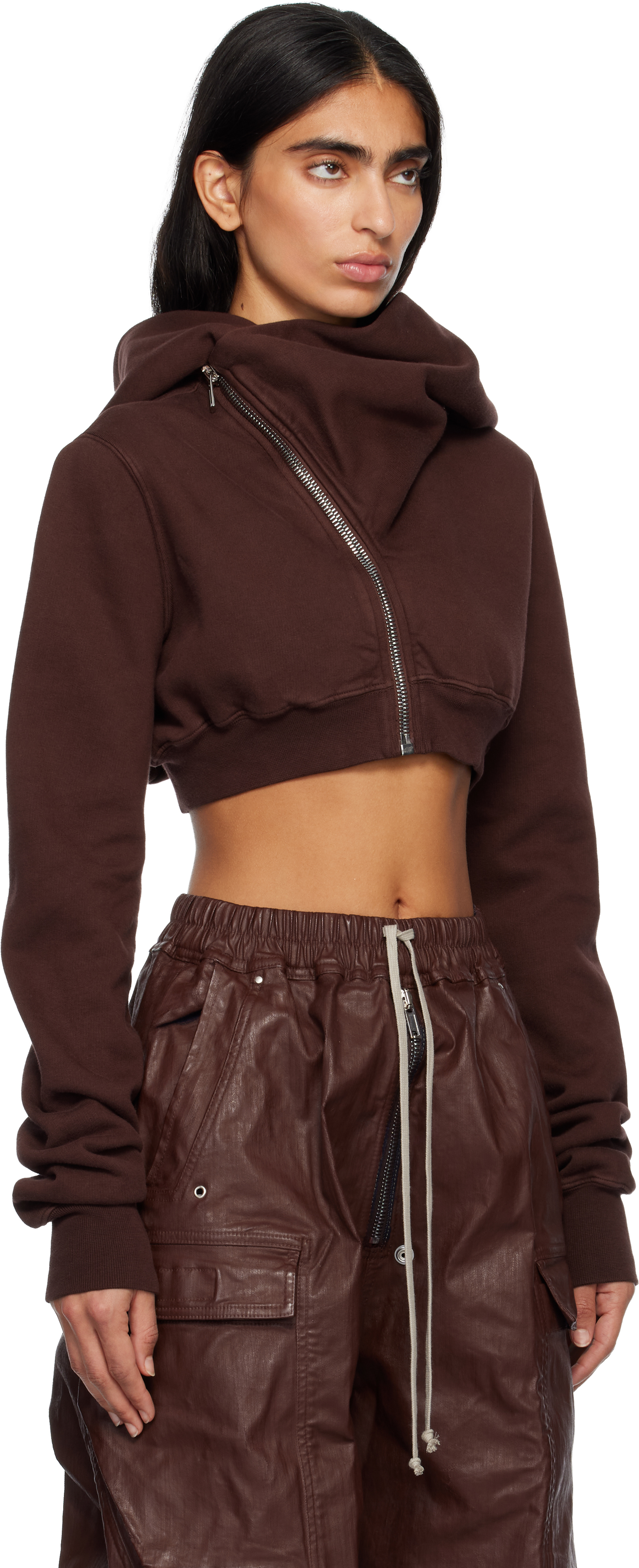 Rick Owens Drkshdw Burgundy Concordians Micro Mountain Hoodie In Brown