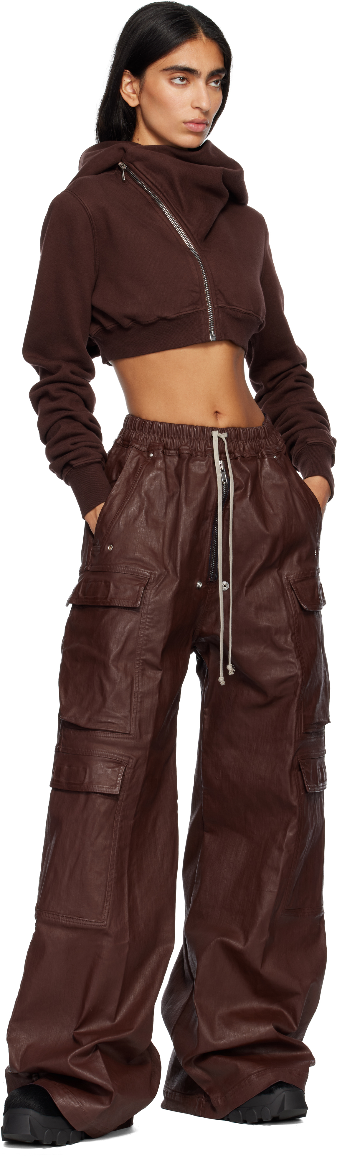 Rick Owens Drkshdw Burgundy Concordians Micro Mountain Hoodie In Brown