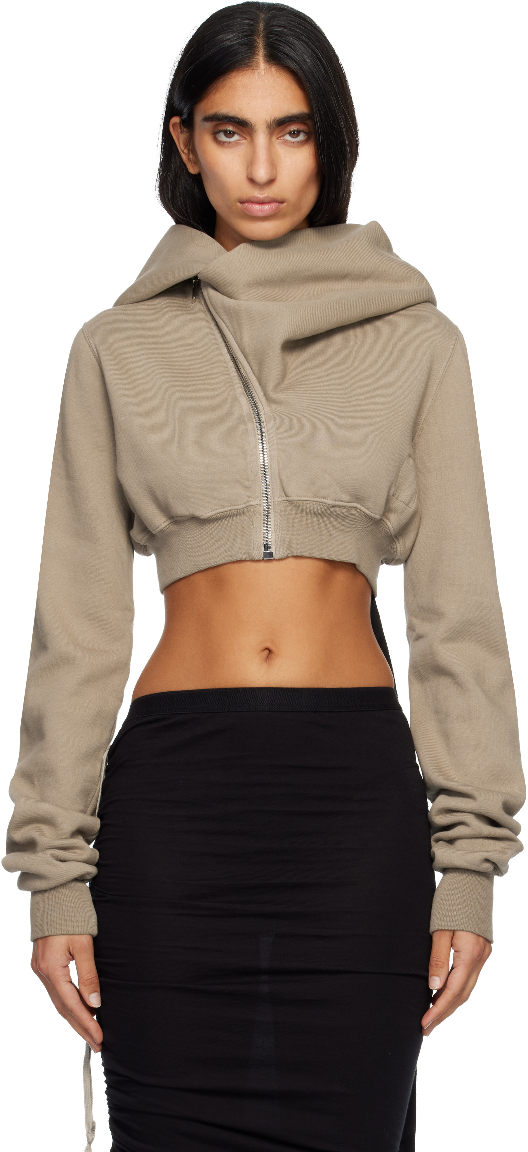 Rick Owens Drkshdw Taupe Concordians Micro Mountain Hoodie In Brown