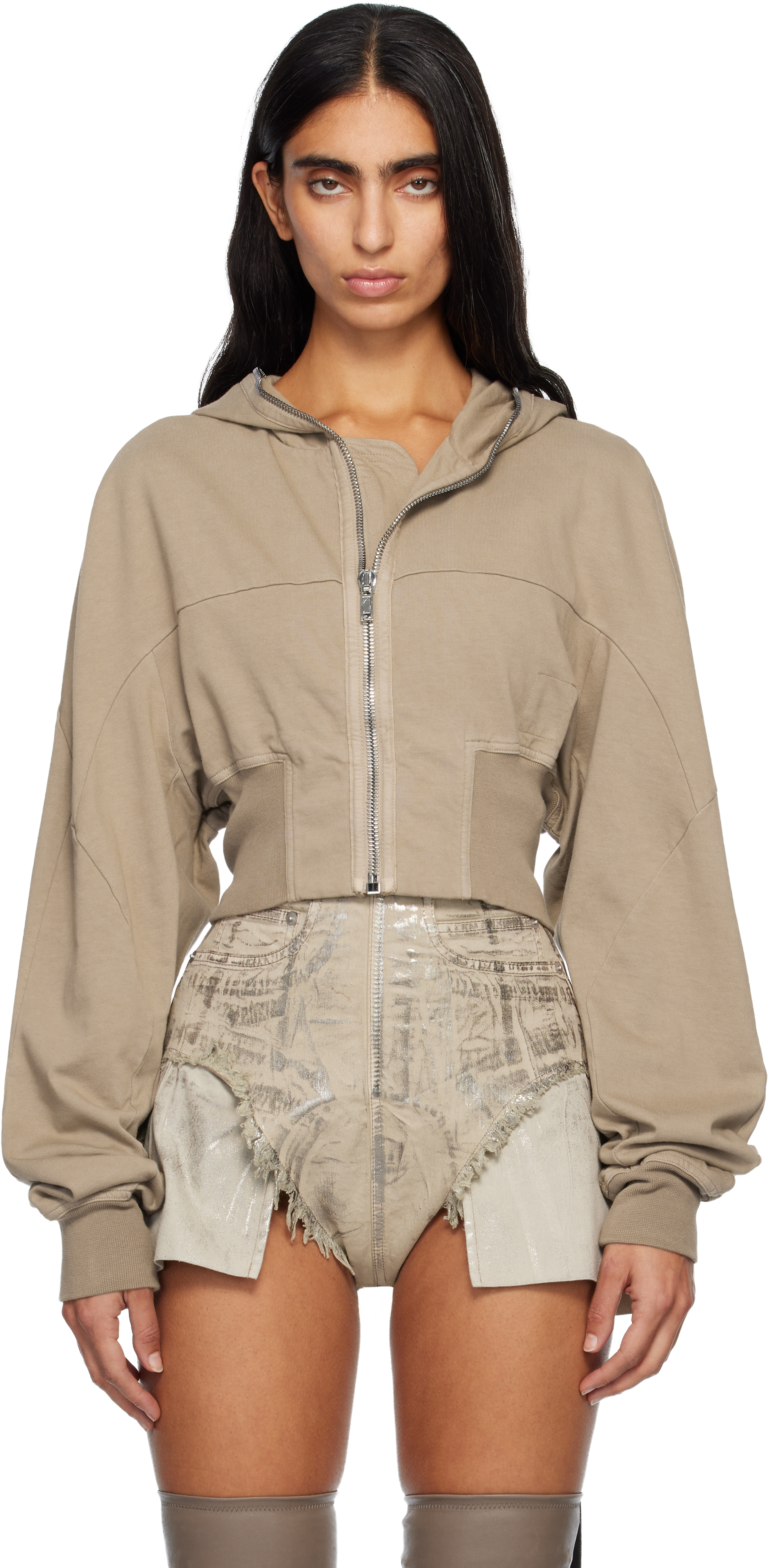 Rick Owens Drkshdw Taupe Concordians Collage Hoodie In Neutral