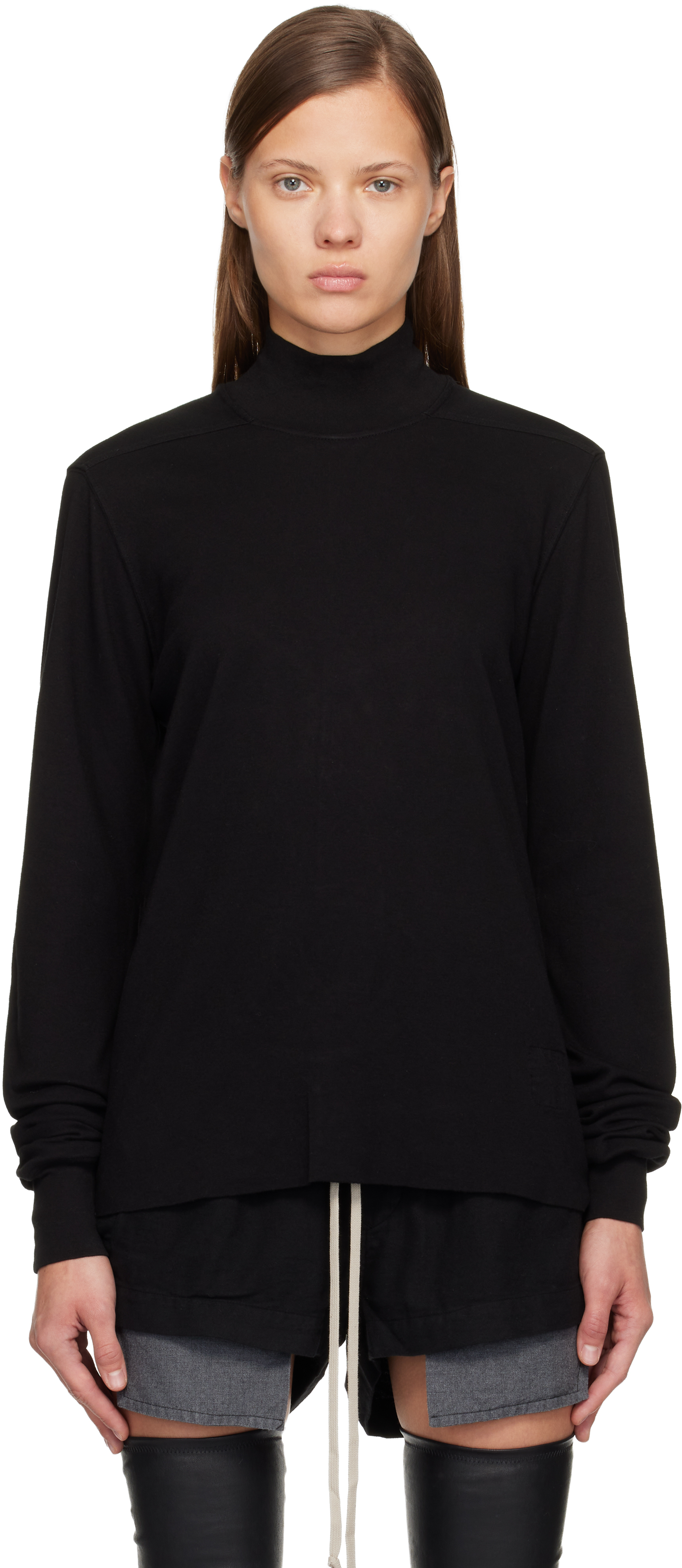 Rick Owens Drkshdw Black Concordians Headon Dbl Turtleneck In Black