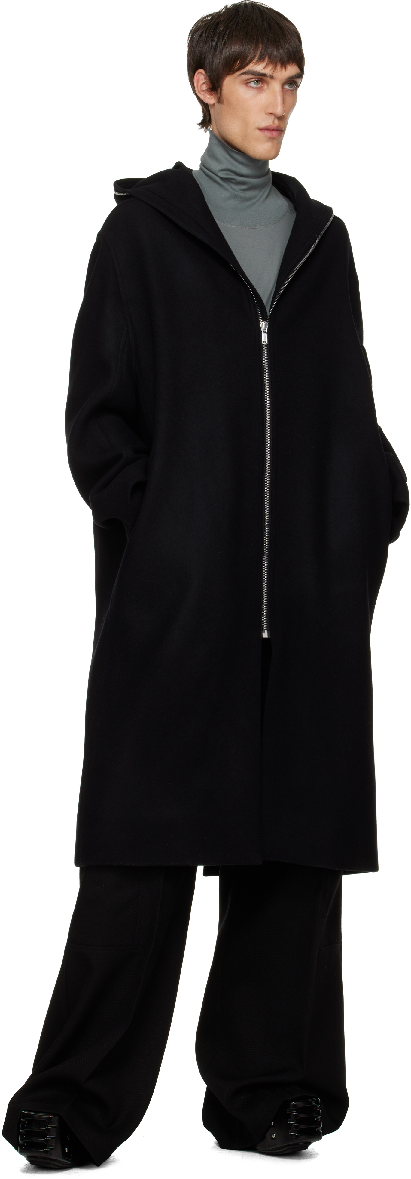 Rick Owens Black Concordians Mac Coat In Black