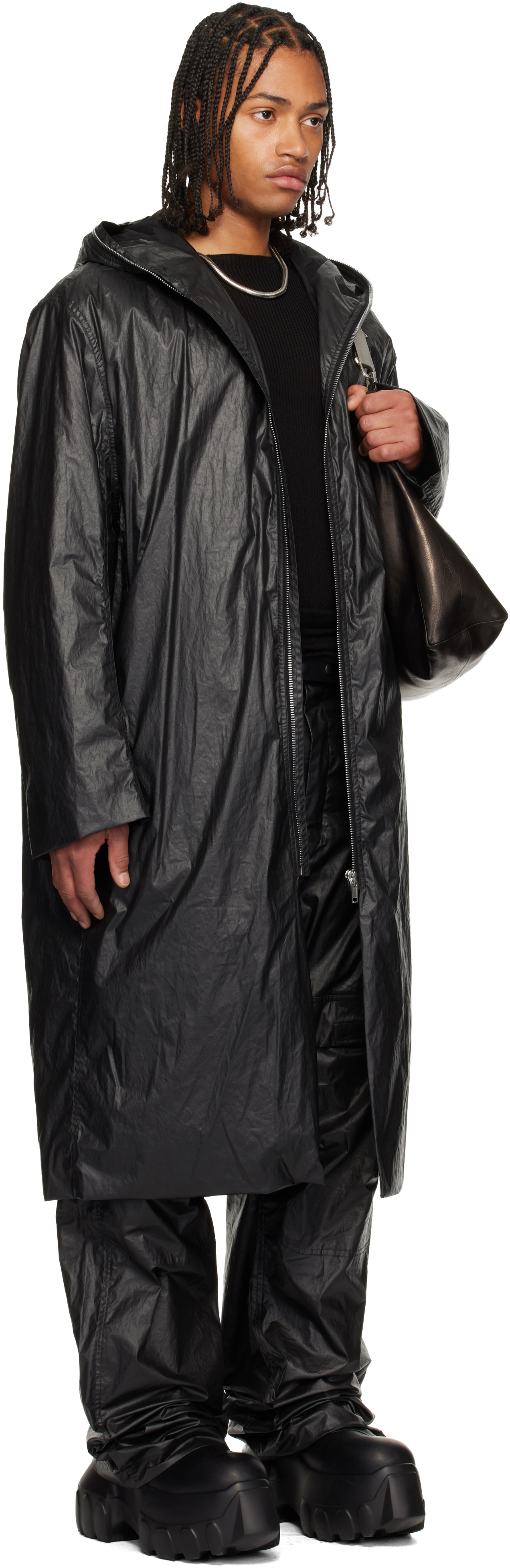 Rick Owens Black Concordians Mac Coat In Black