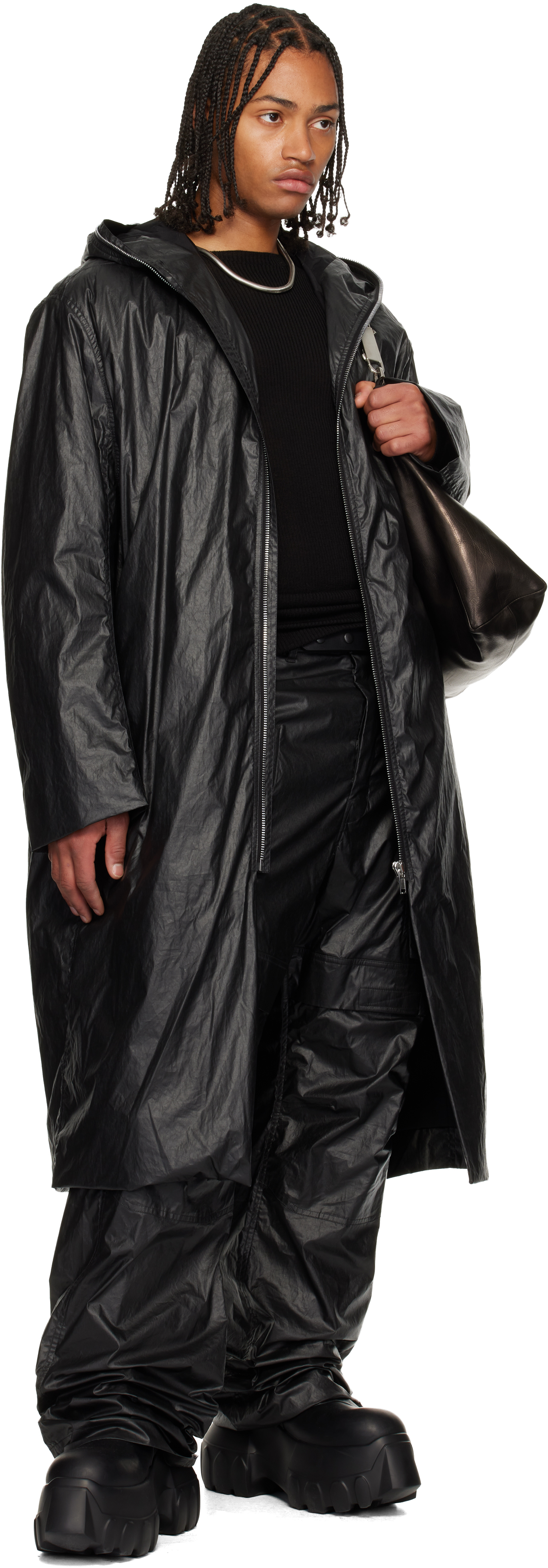 Rick Owens Black Concordians Mac Coat In Black