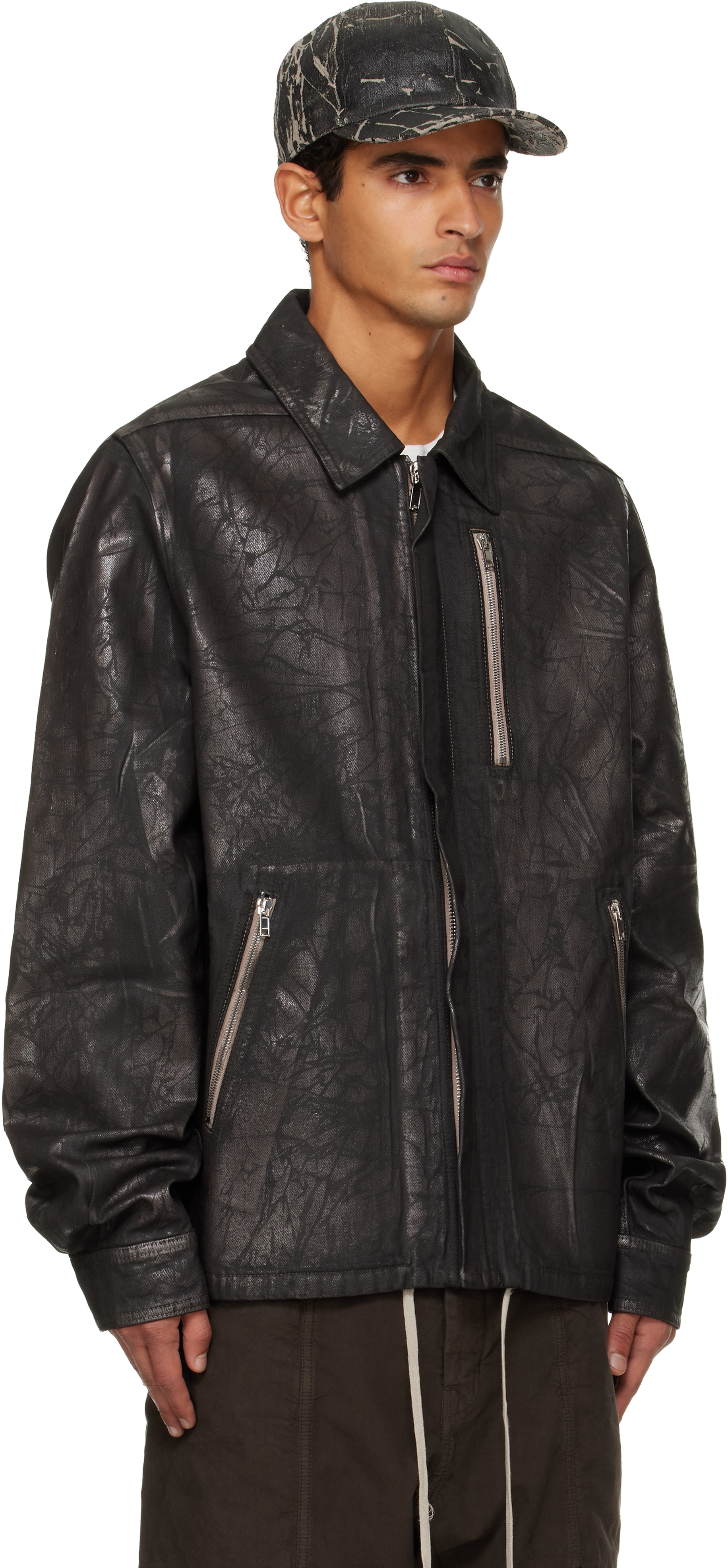 Rick Owens Drkshdw Black Concealed Zipfront Denim Jacket In Black