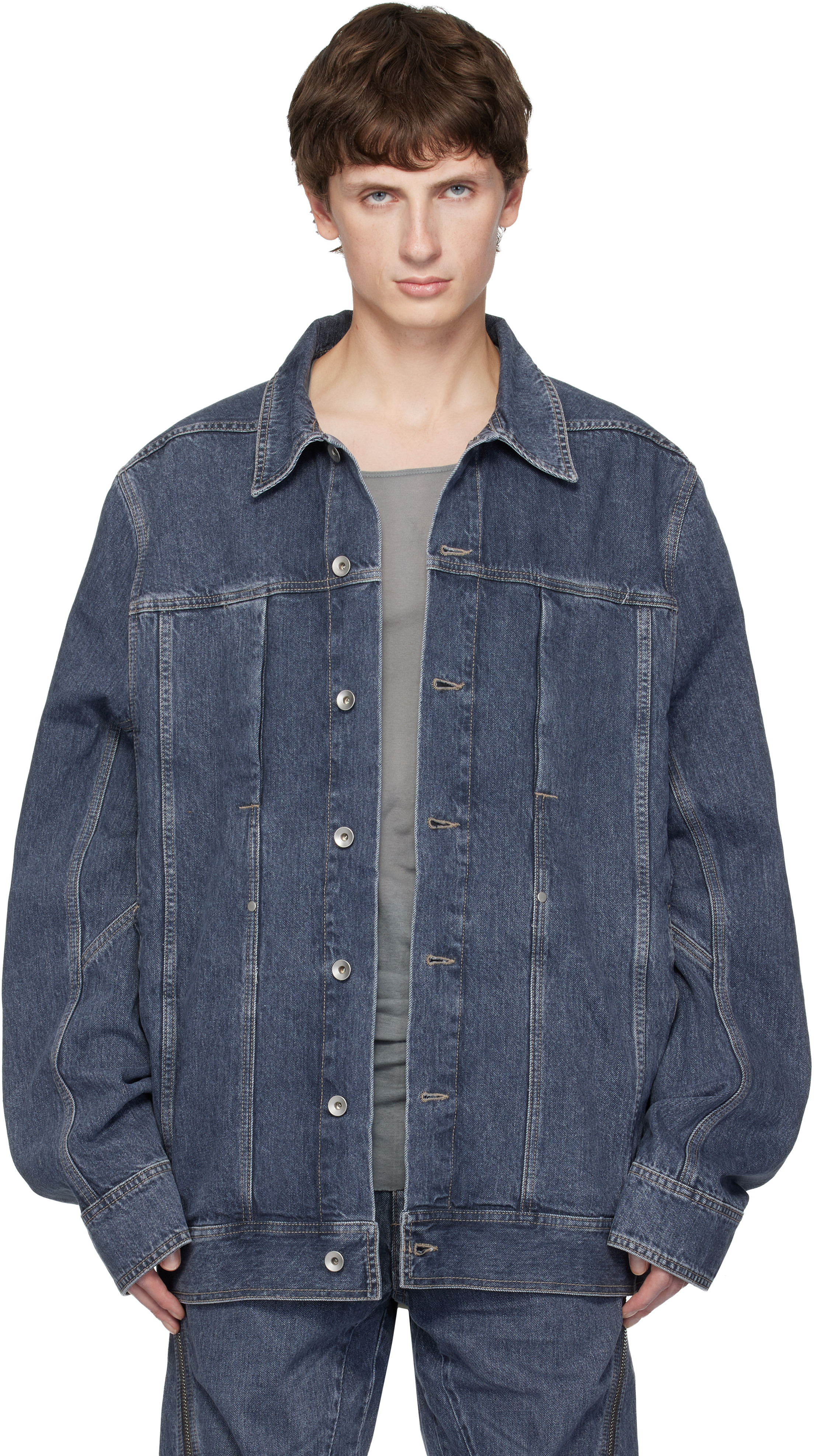 Rick Owens DRKSHDW: Blue Concordians Lido Worker Denim Jacket | SSENSE