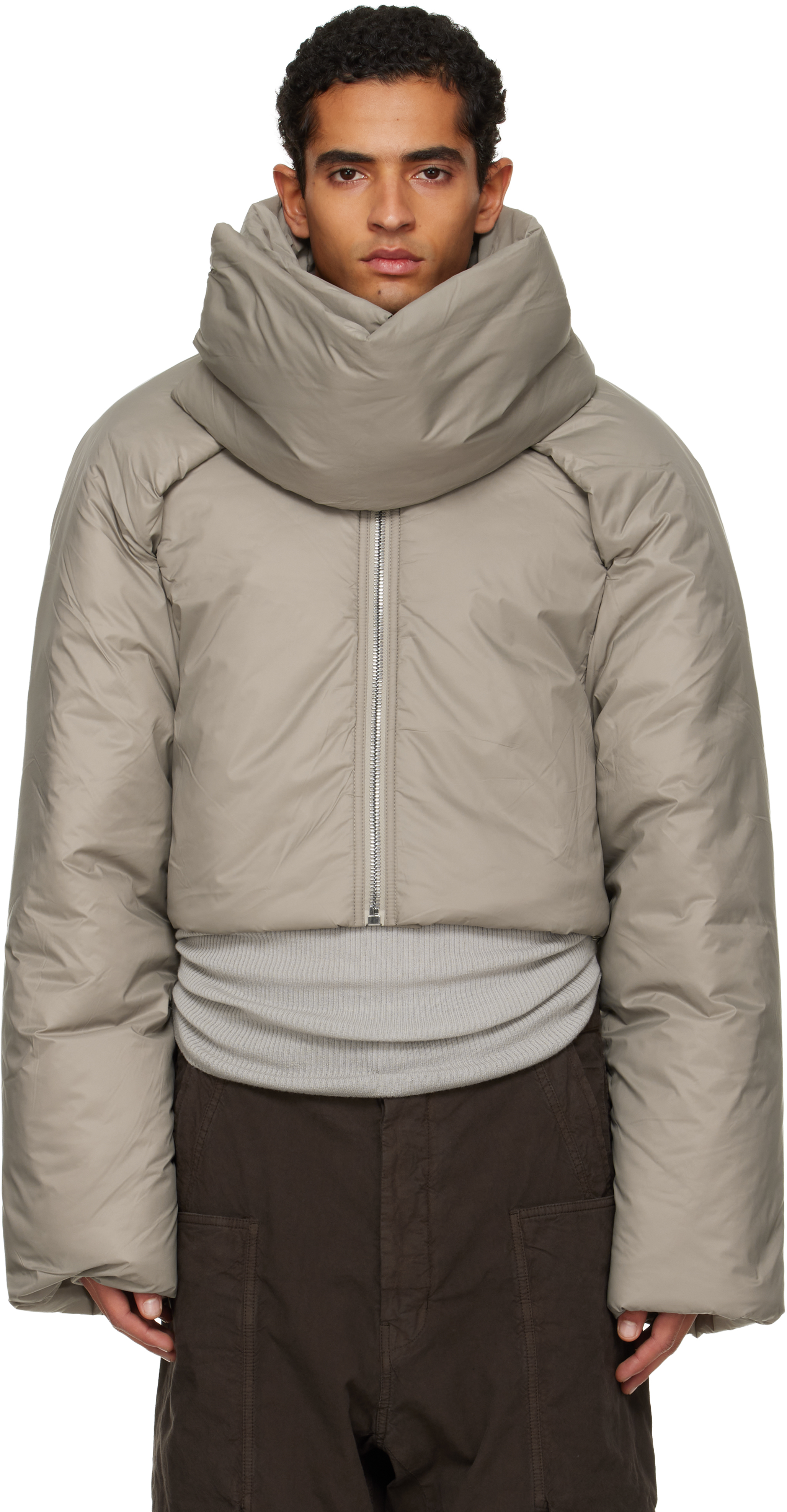 Taupe Concordians Convertible Cropped Jacket by Rick Owens DRKSHDW