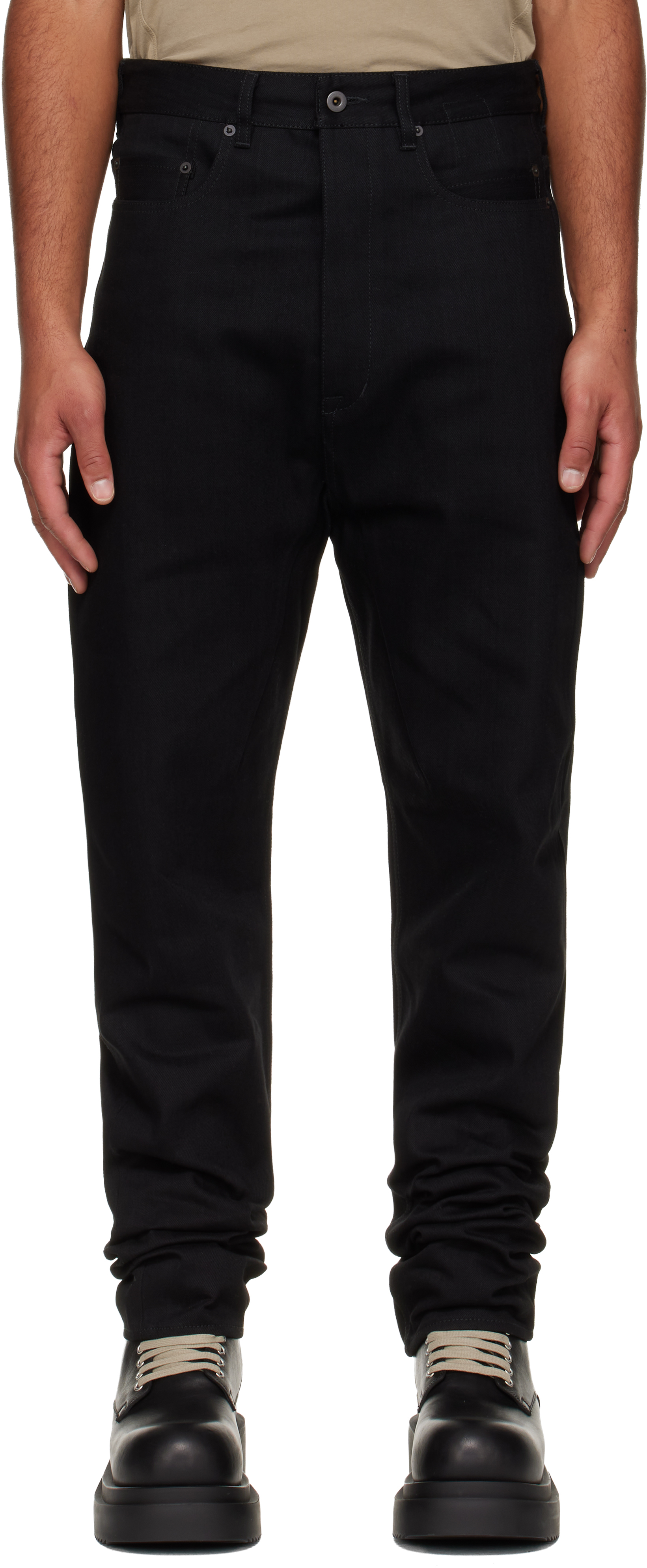 Rick Owens DRKSHDW: Black Concordians Collapse Long Jeans | SSENSE