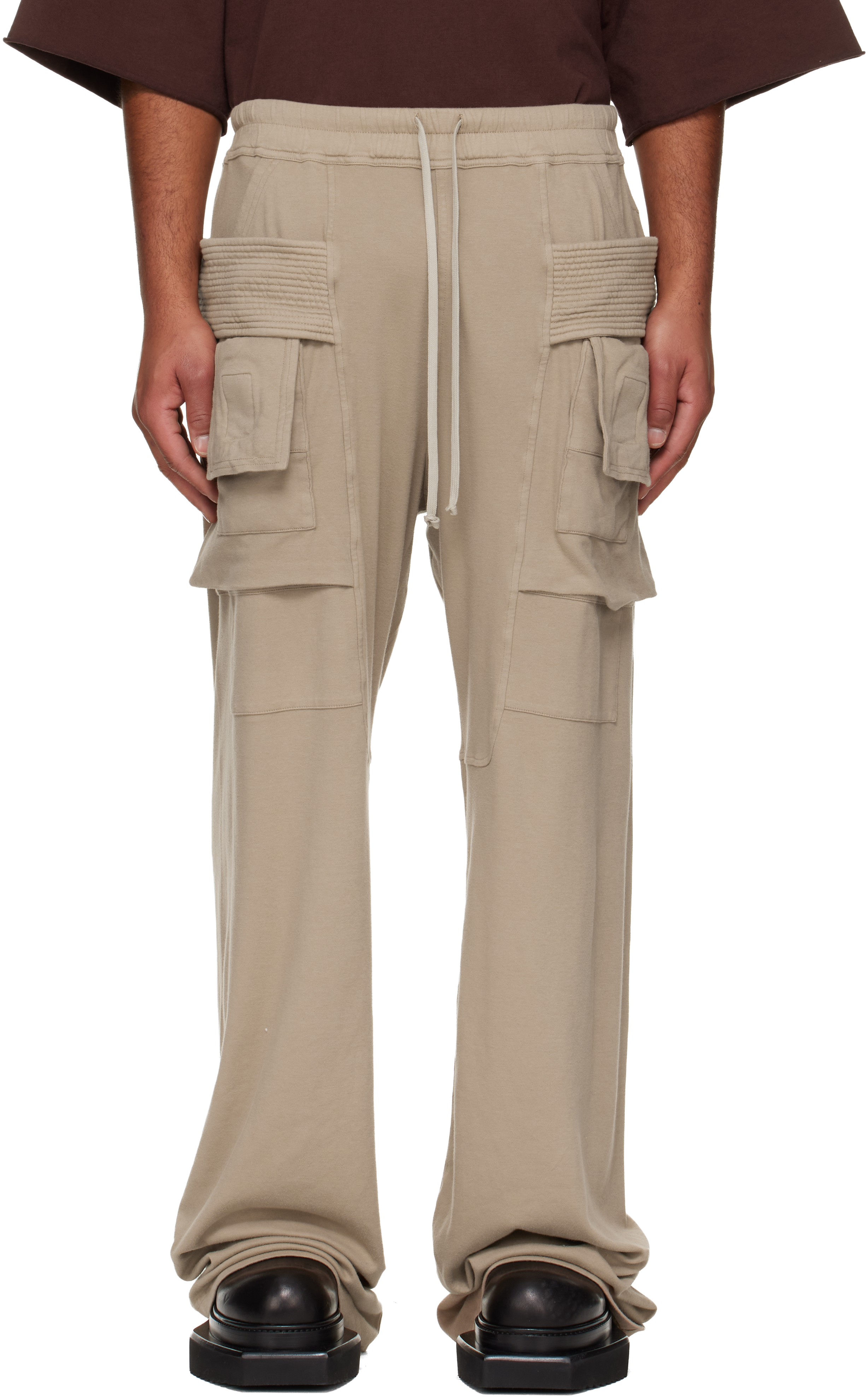 Rick Owens Drkshdw Taupe Concordians Wide Creatch Cargo Pants In Brown