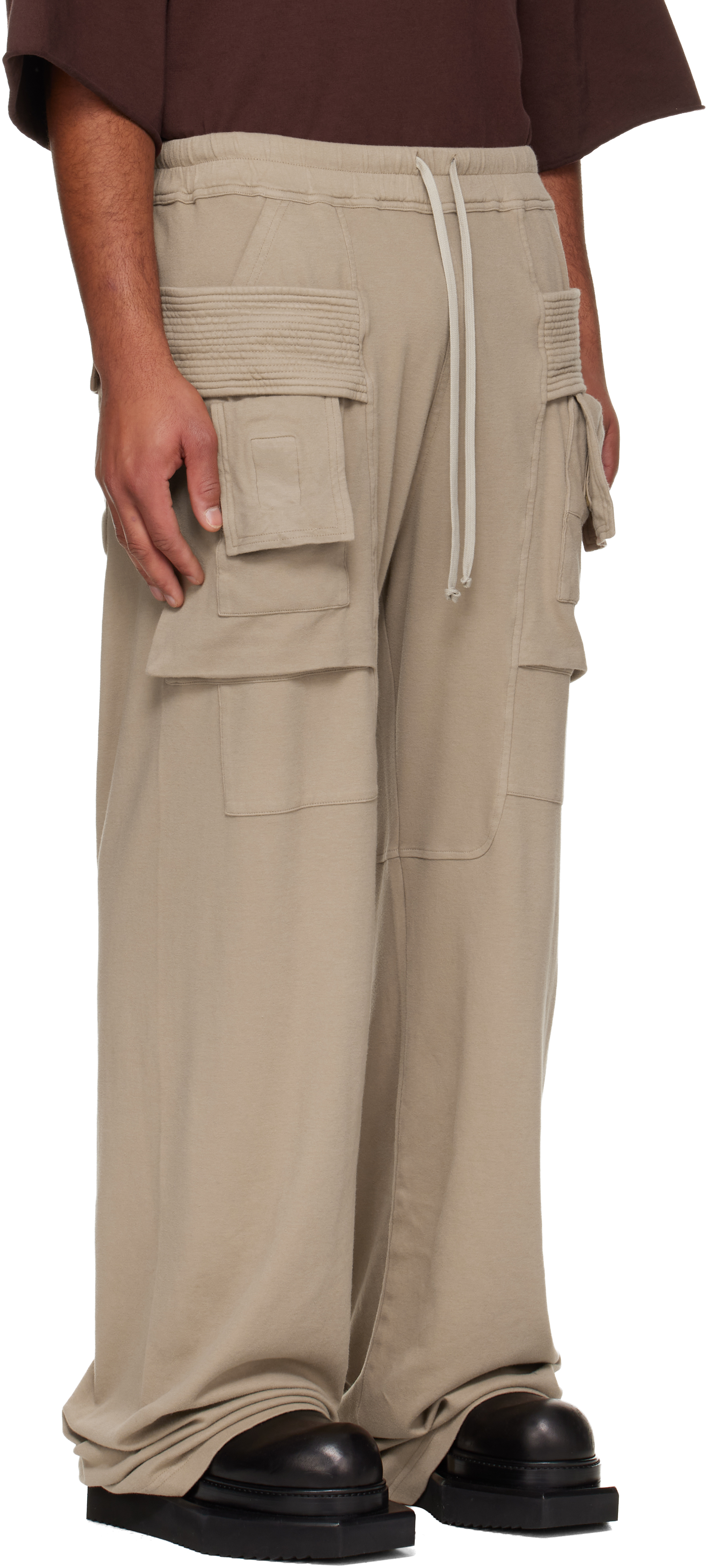 Rick Owens Drkshdw Taupe Concordians Wide Creatch Cargo Pants In Brown
