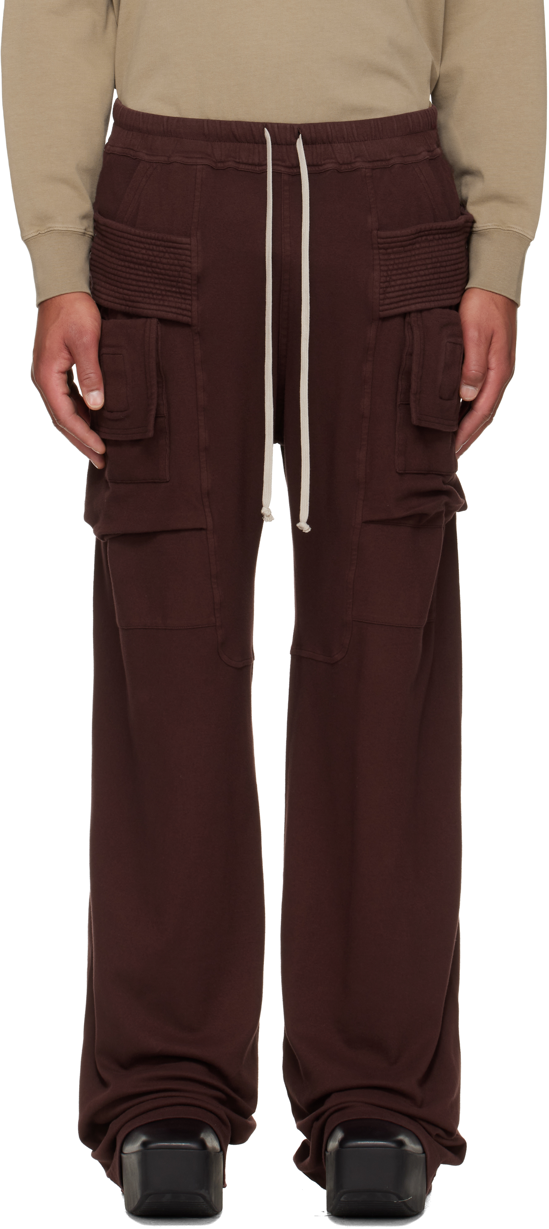 Rick Owens Drkshdw Burgundy Concordians Wide Creatch Cargo Pants In Red