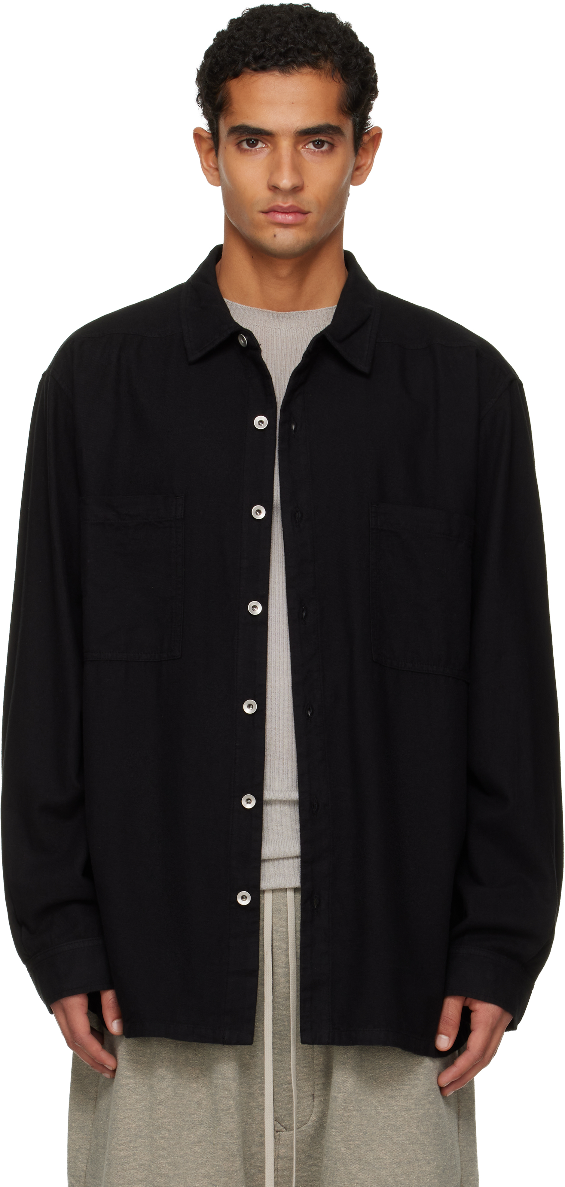 Rick Owens キュプラシャツ ノーカラー DRKSHDW SHIRT Rick Owens Island Shirt | Black | SVD USA