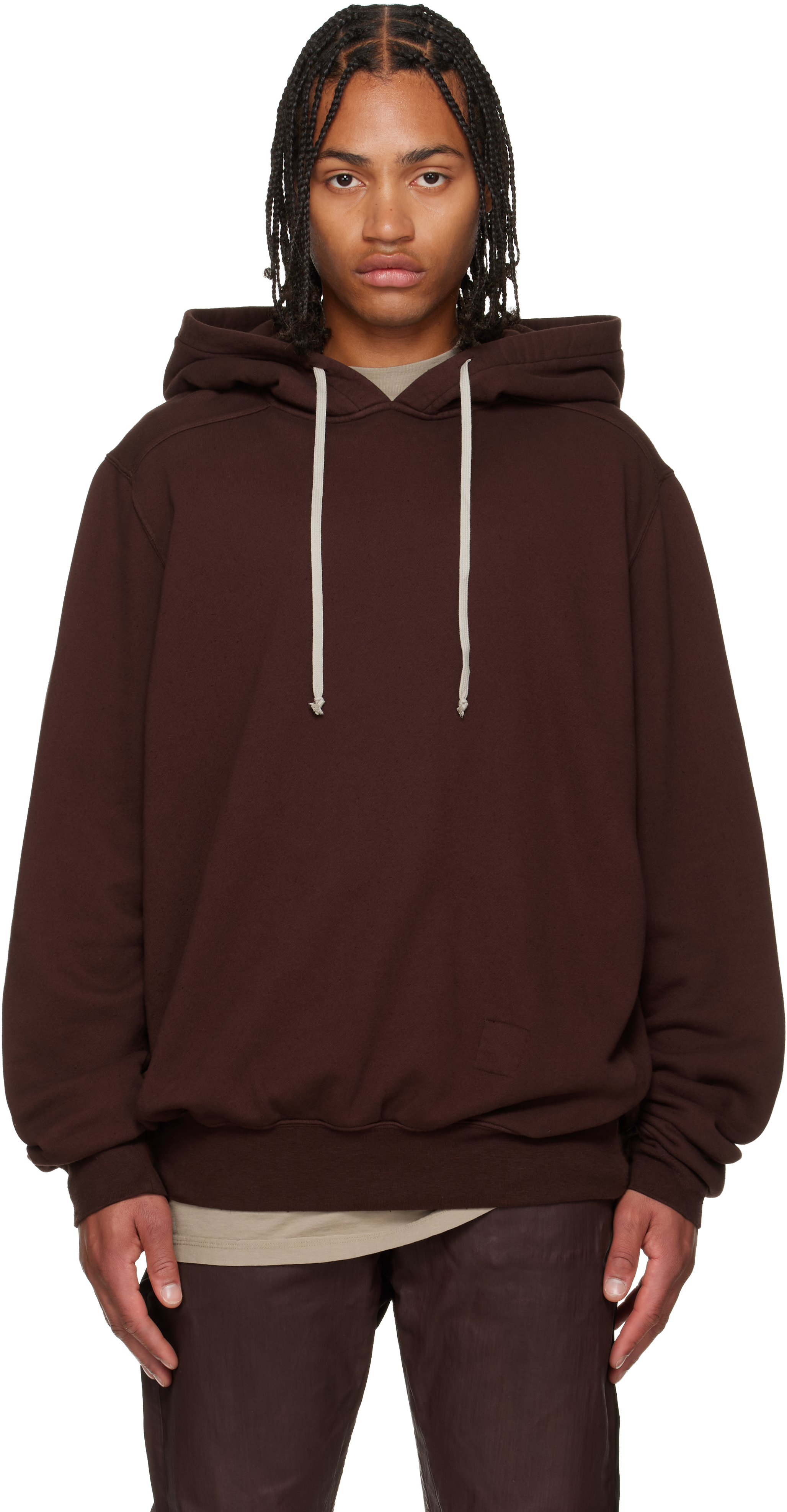 Rick Owens Drkshdw Asymmetric Hem Hoodie Kangaroo Pocket In Brown