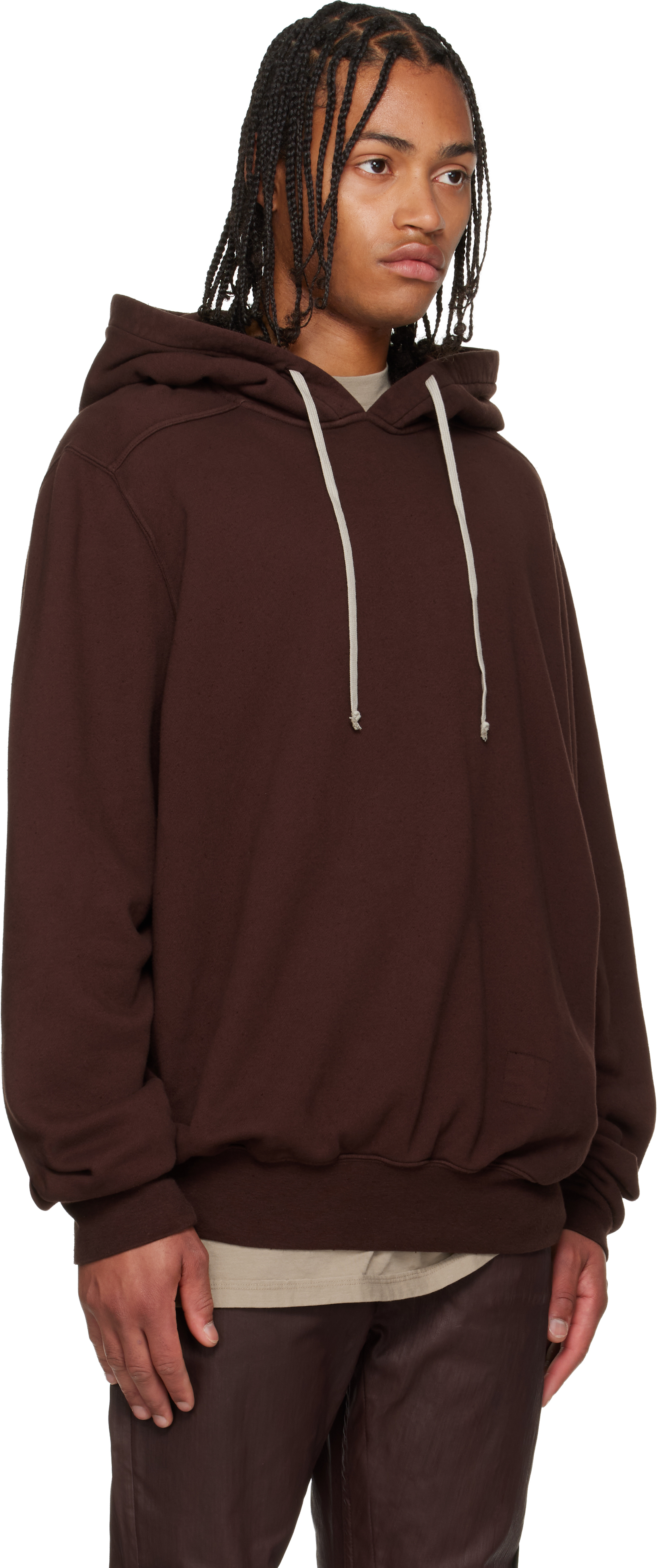 Rick Owens Drkshdw Asymmetric Hem Hoodie Kangaroo Pocket In Brown