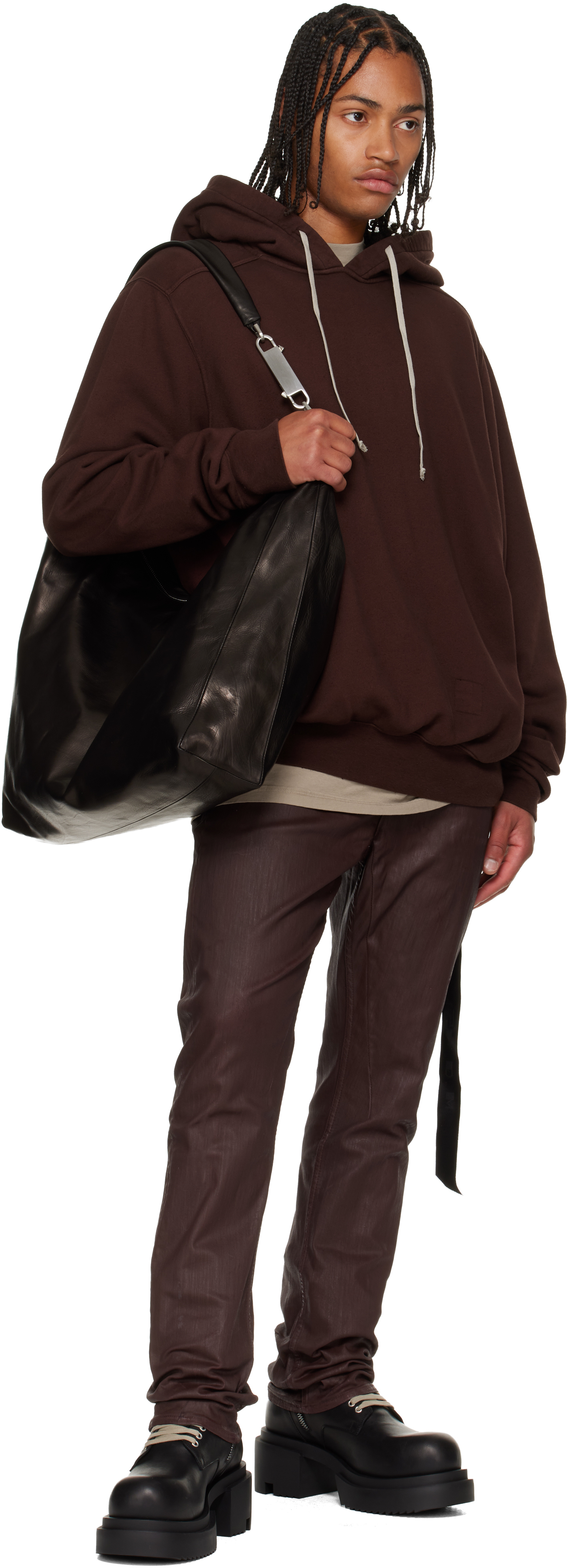 Rick Owens Drkshdw Asymmetric Hem Hoodie Kangaroo Pocket In Brown