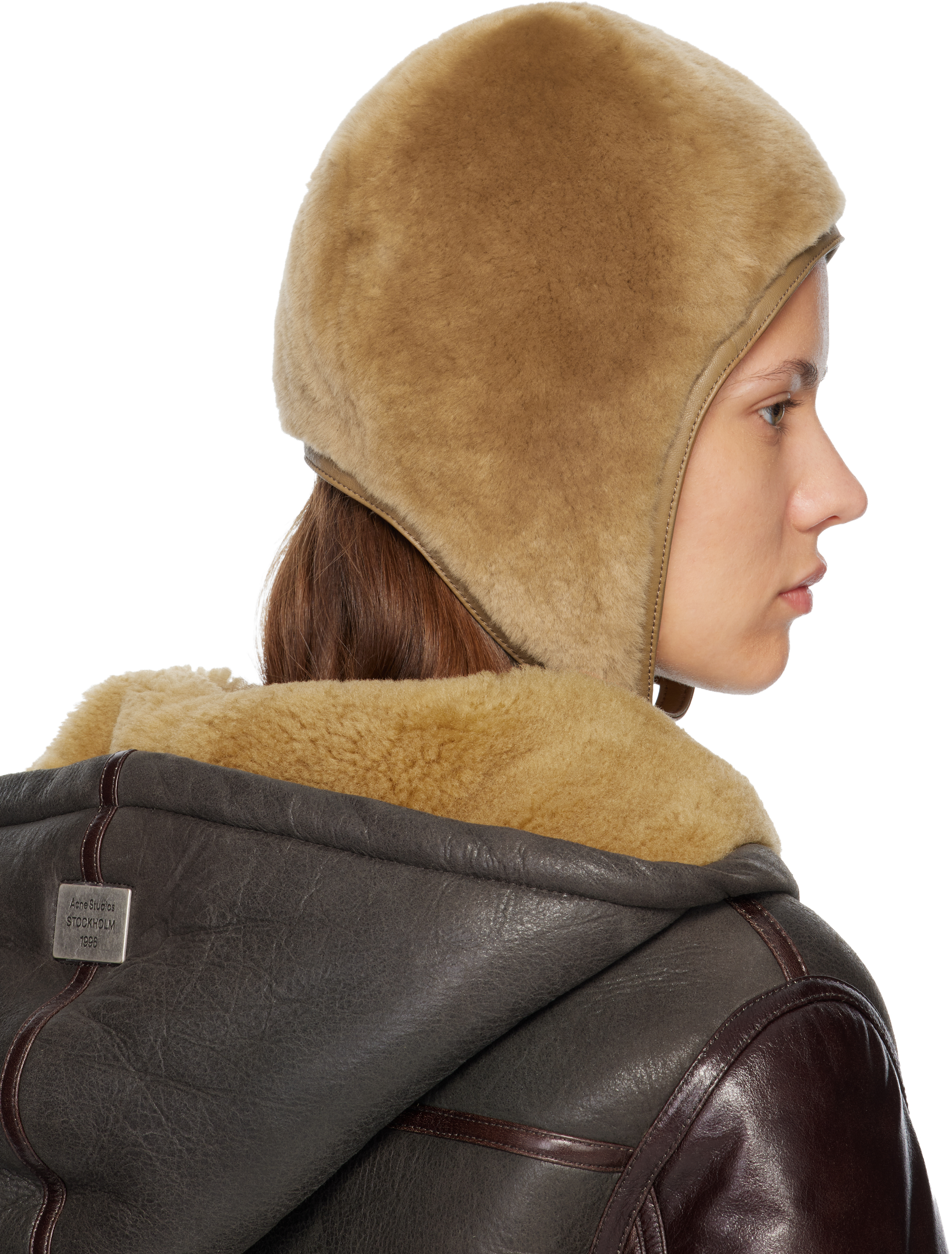 Acne Studios Brown Shearling Hat In Brown