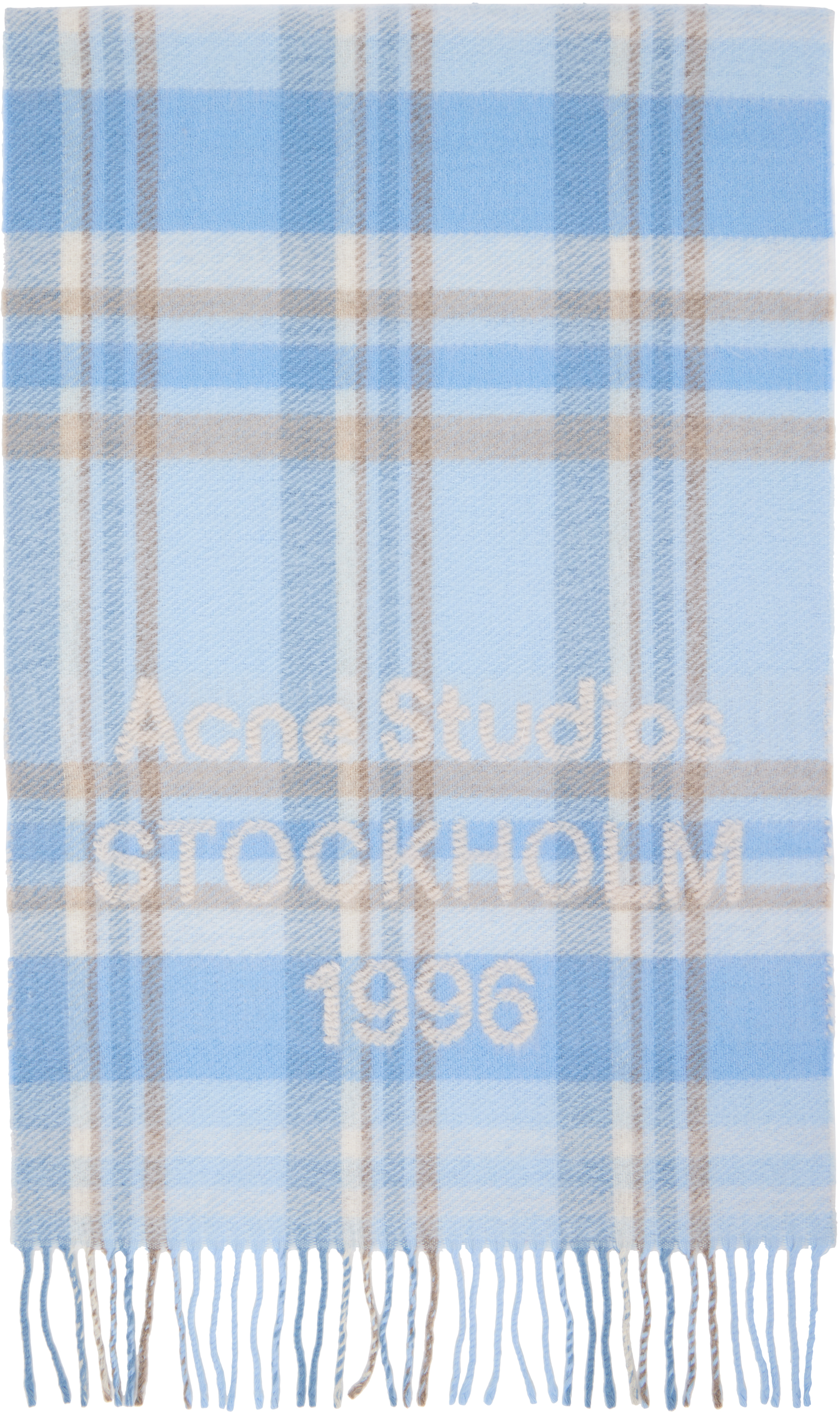 Acne Studios Blue Wide Check Logo Scarf