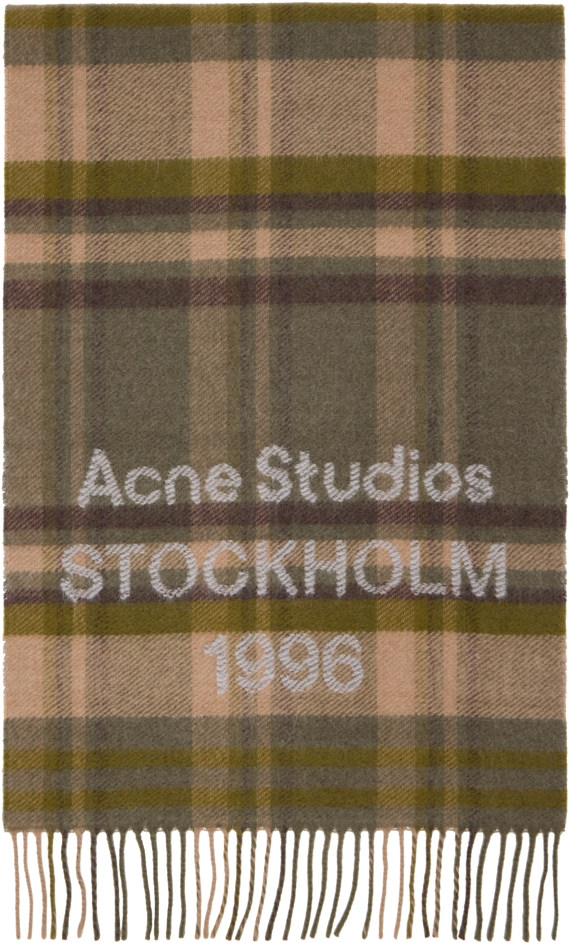 Acne Studios Khaki & Beige Wide Check Logo Scarf