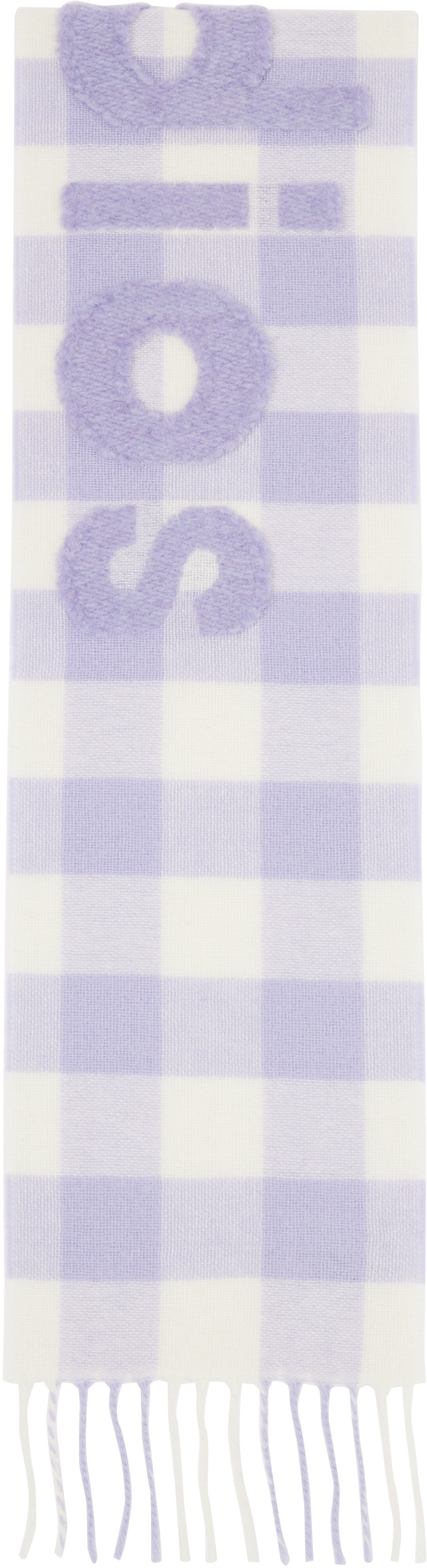 Acne Studios Purple & White Check Logo Scarf In Purple