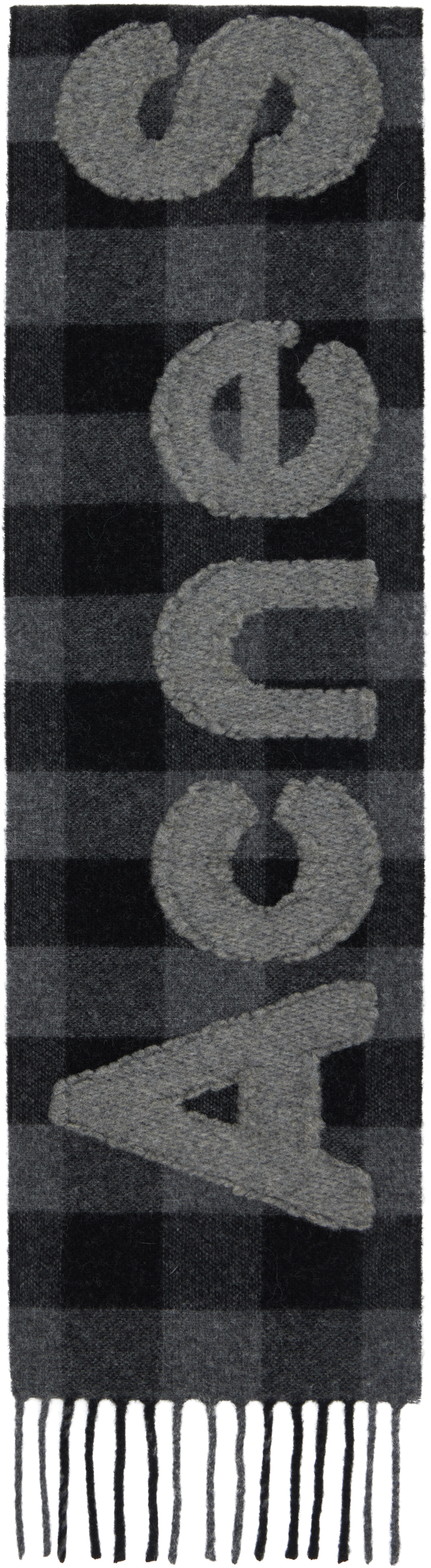 Acne Studios Black & Gray Check Logo Scarf