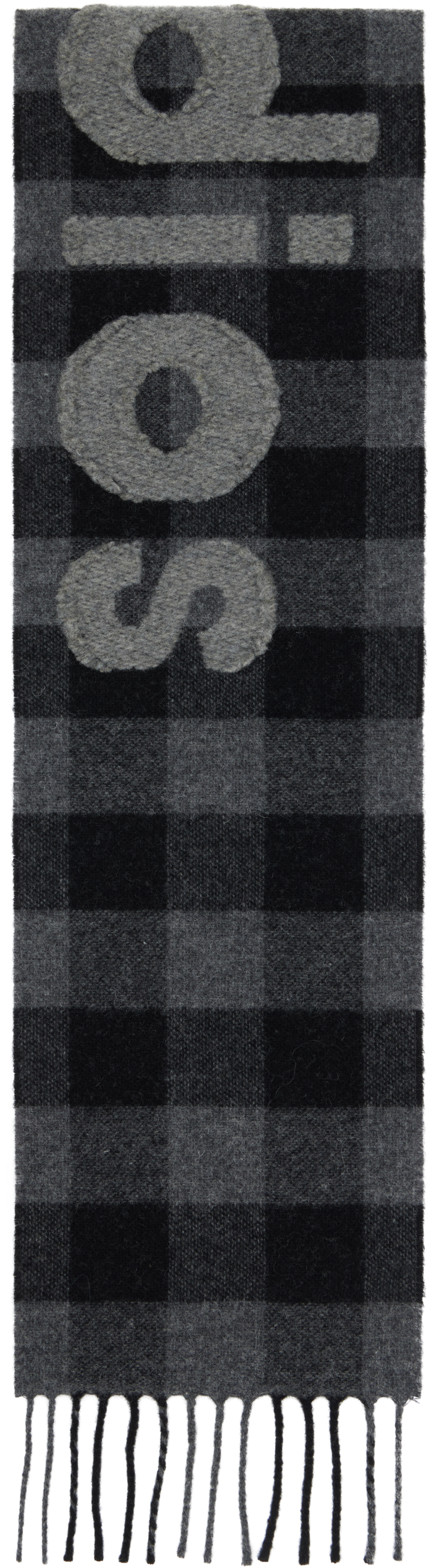Acne Studios Black & Gray Check Logo Scarf