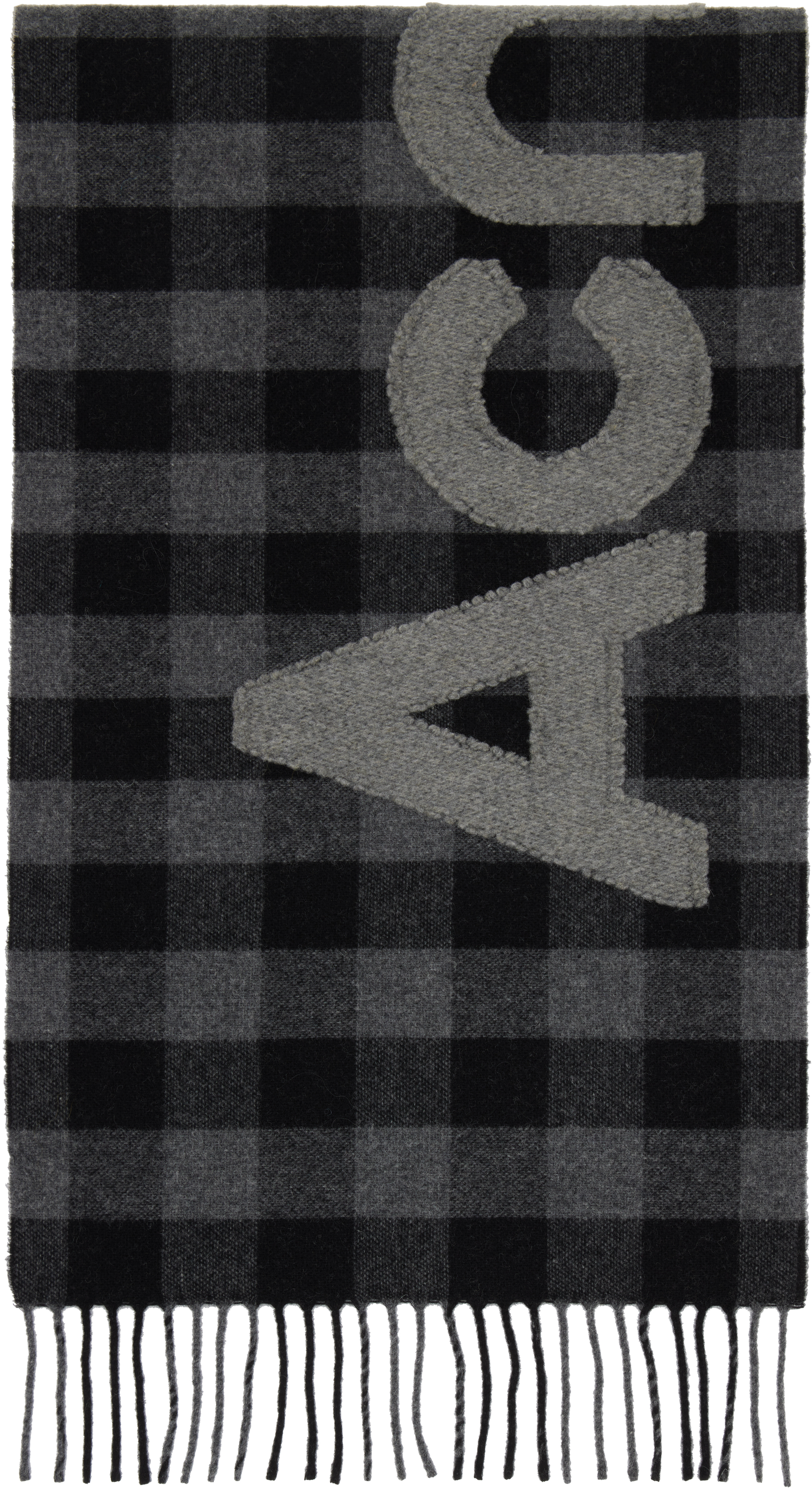 Acne Studios Black & Gray Check Logo Scarf In Blue