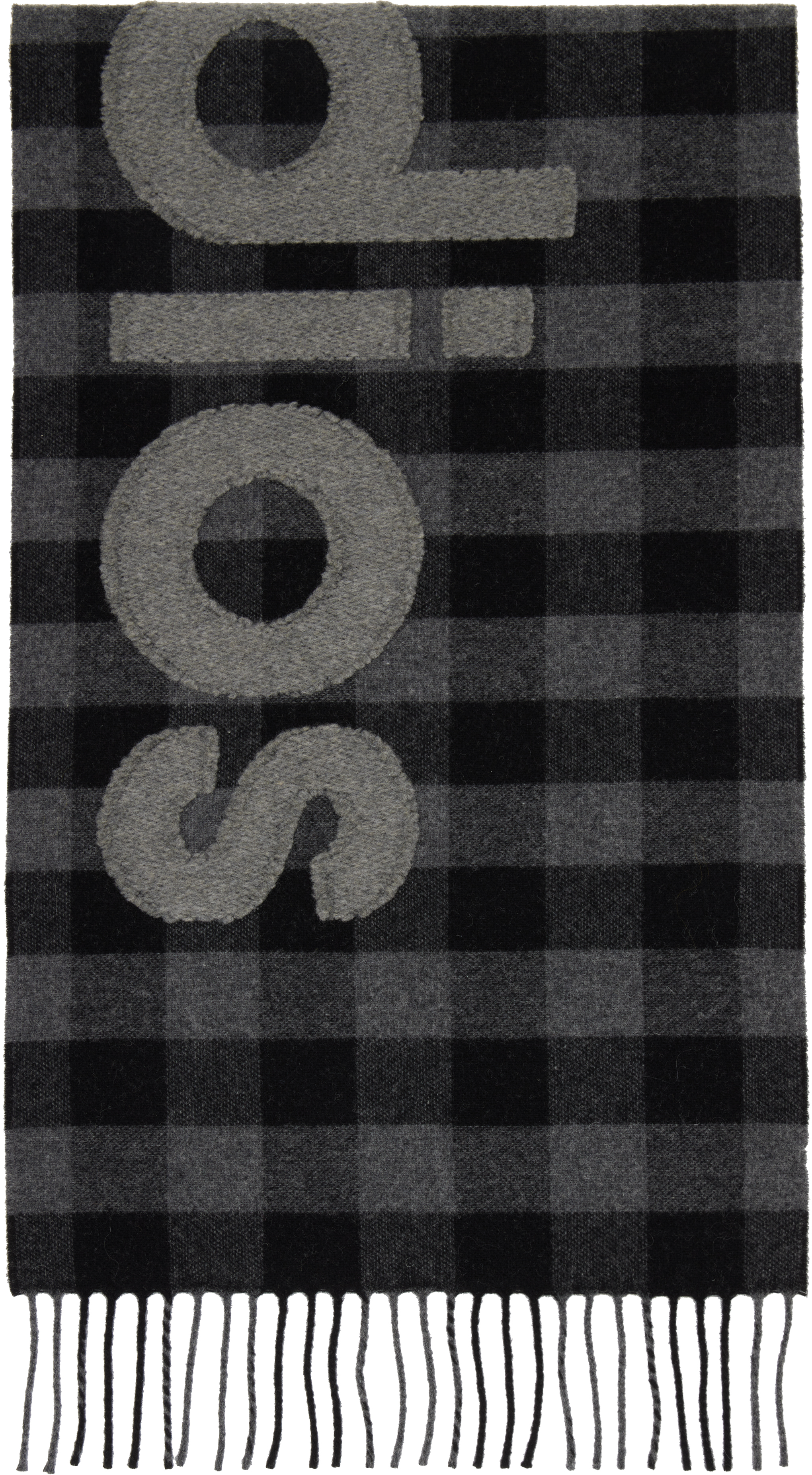 Acne Studios Black & Gray Check Logo Scarf In Blue