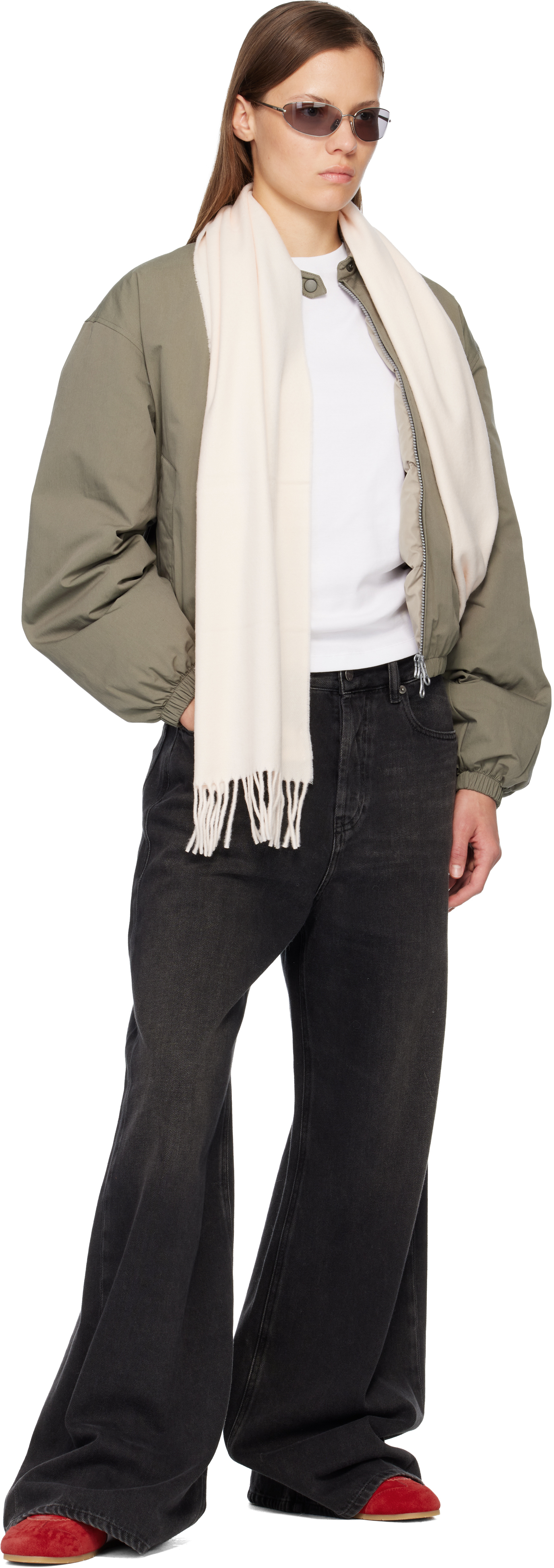 Acne Studios Pink Skinny Fringe Wool Scarf In Neutral