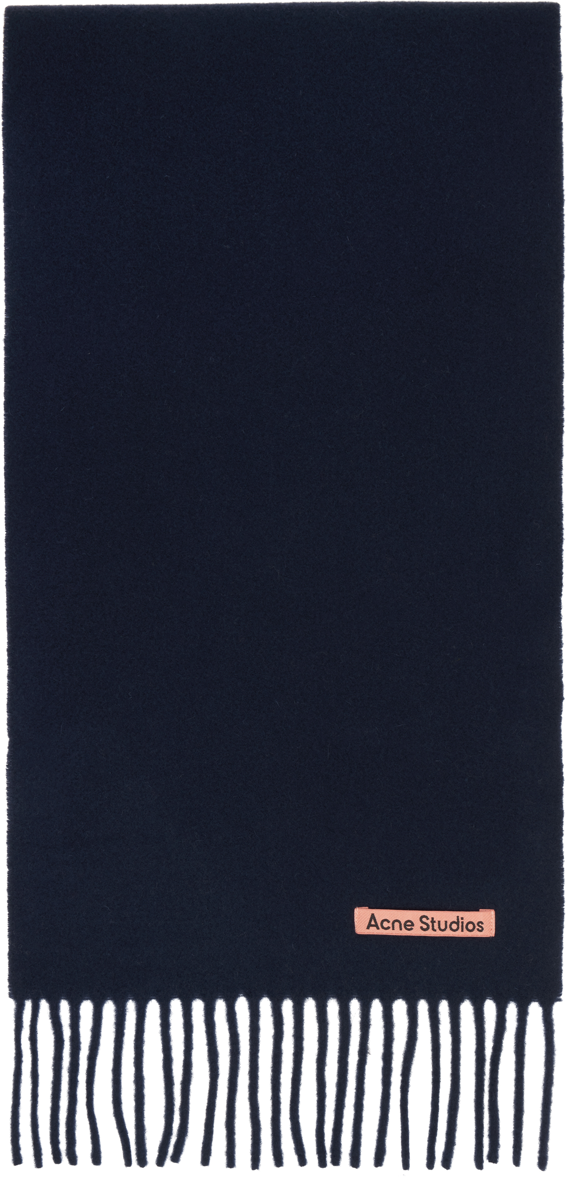 Acne Studios: Navy Skinny Fringe Wool Scarf | SSENSE