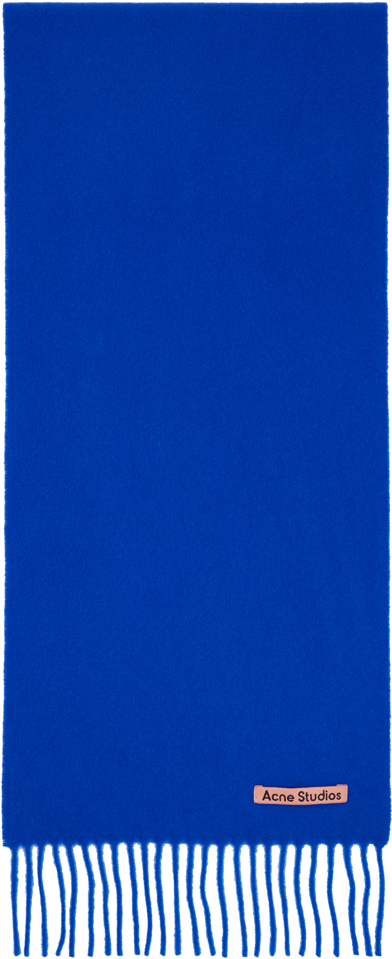 Acne Studios Navy Skinny Fringe Wool Scarf In Blue