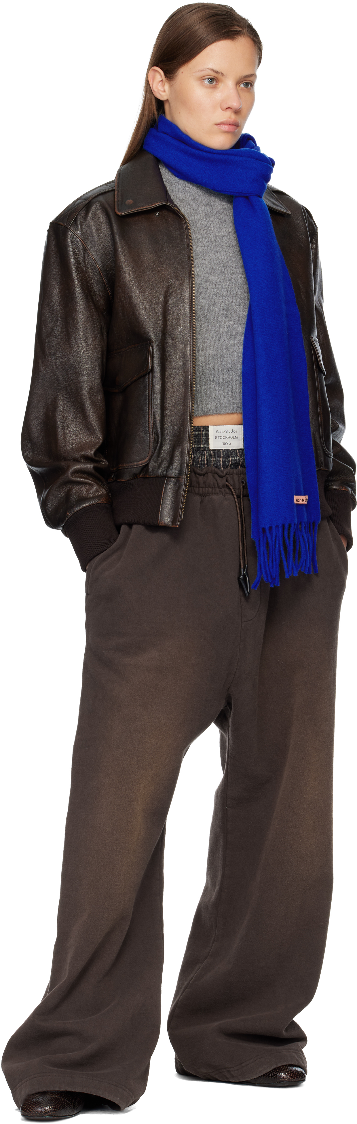 Acne Studios Navy Skinny Fringe Wool Scarf In Blue