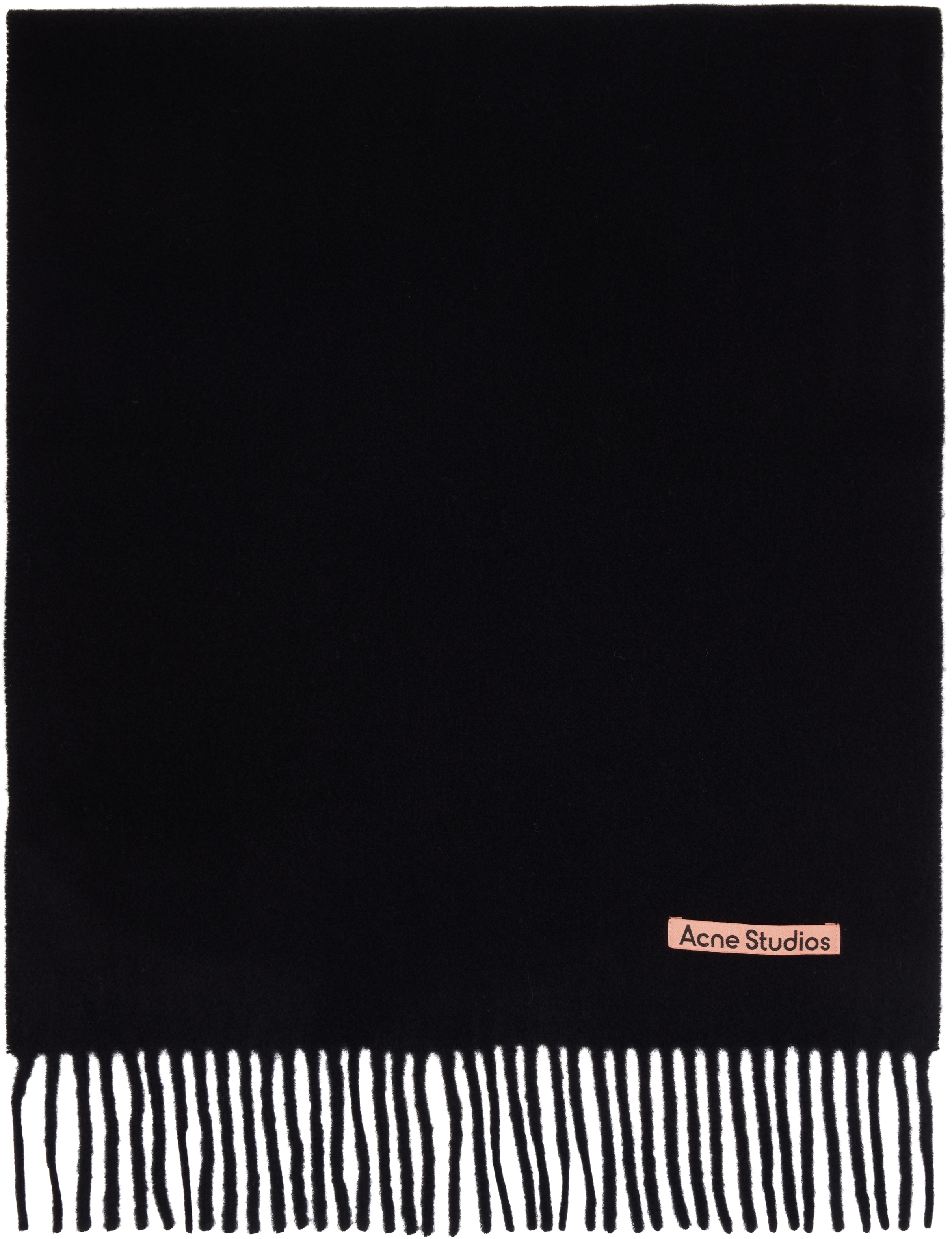 Black Fringe Wool Narrow Scarf by Acne Studios on Sale