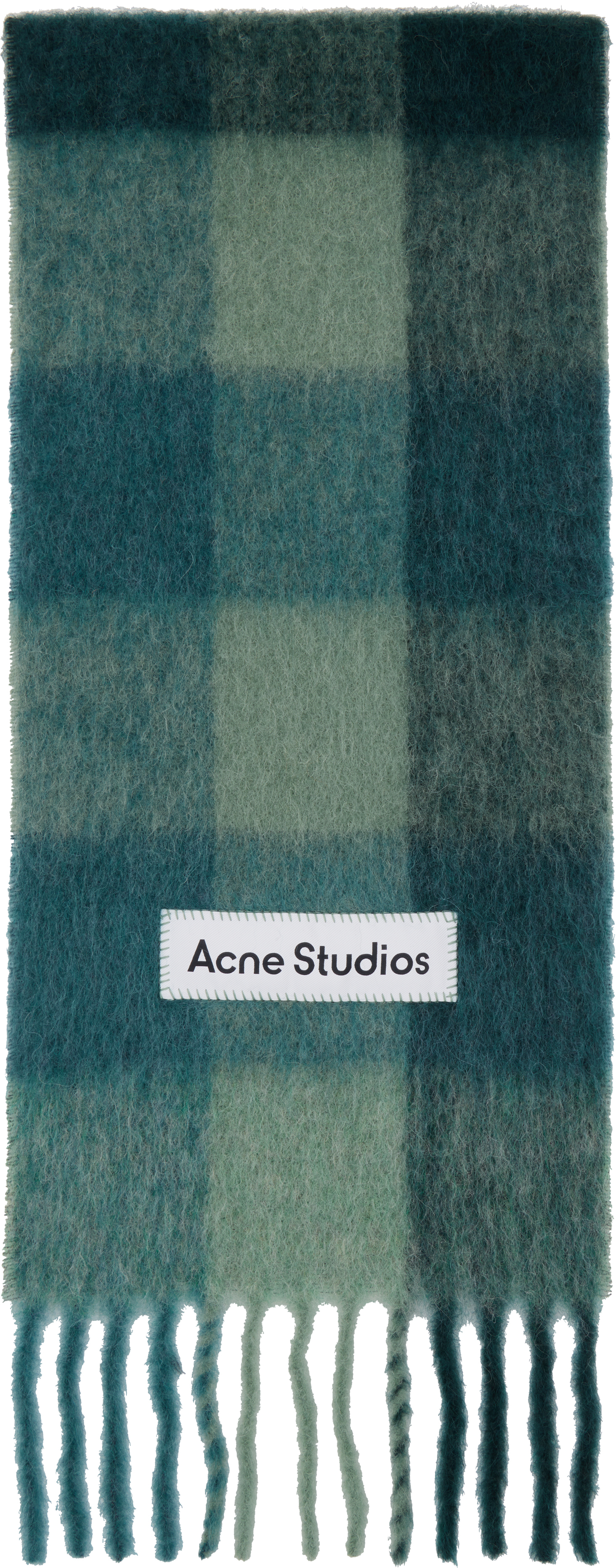Acne Studios Green Mohair Checked Scarf In Green