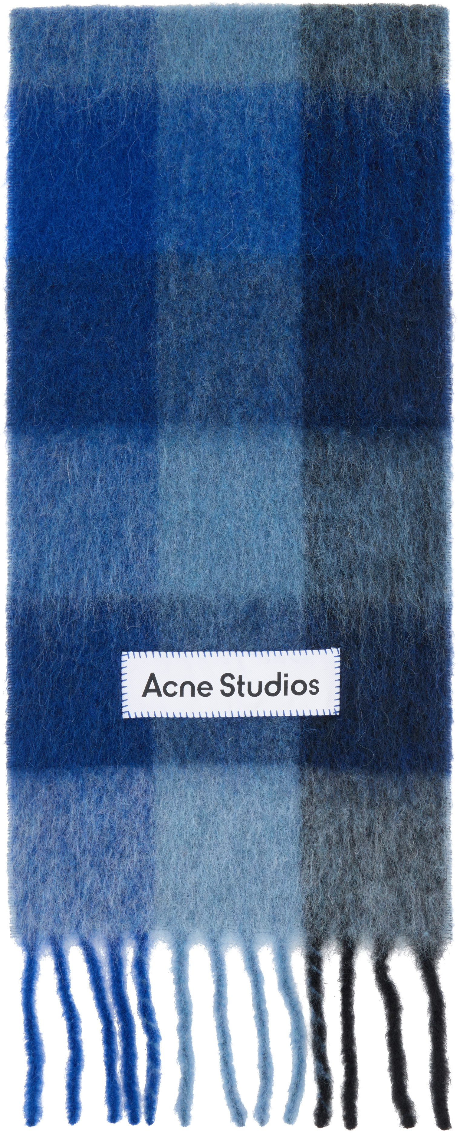 Acne Studios: ブルー モヘア チェック マフラー | SSENSE 日本