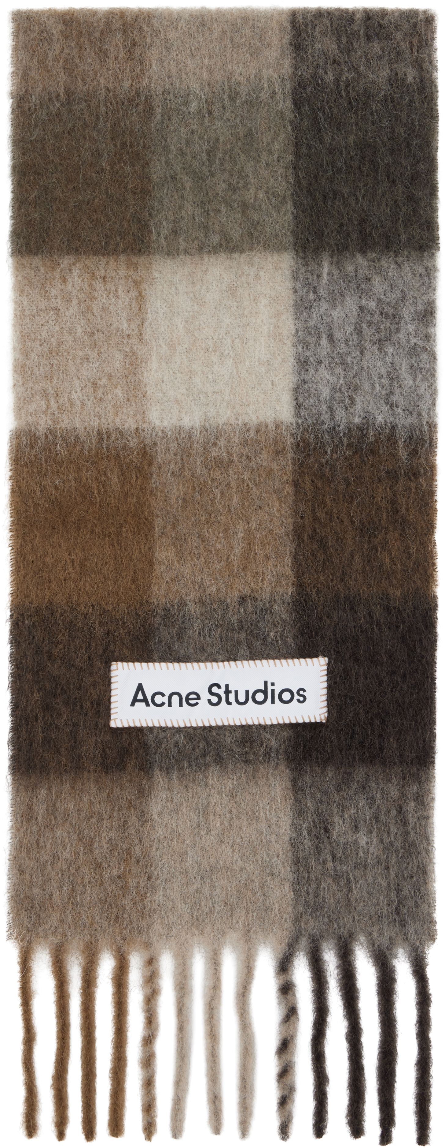 Acne Studios: ブラウン＆ホワイト モヘア チェック マフラー | SSENSE