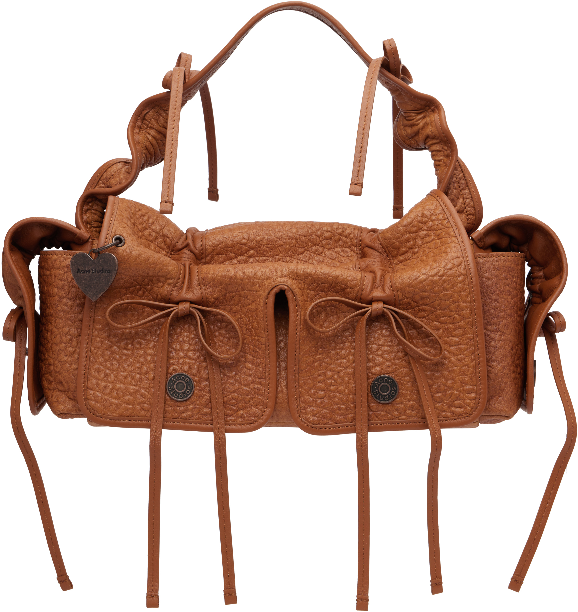 Acne Studios Tan Multipocket Grained Leather Bag In Brown